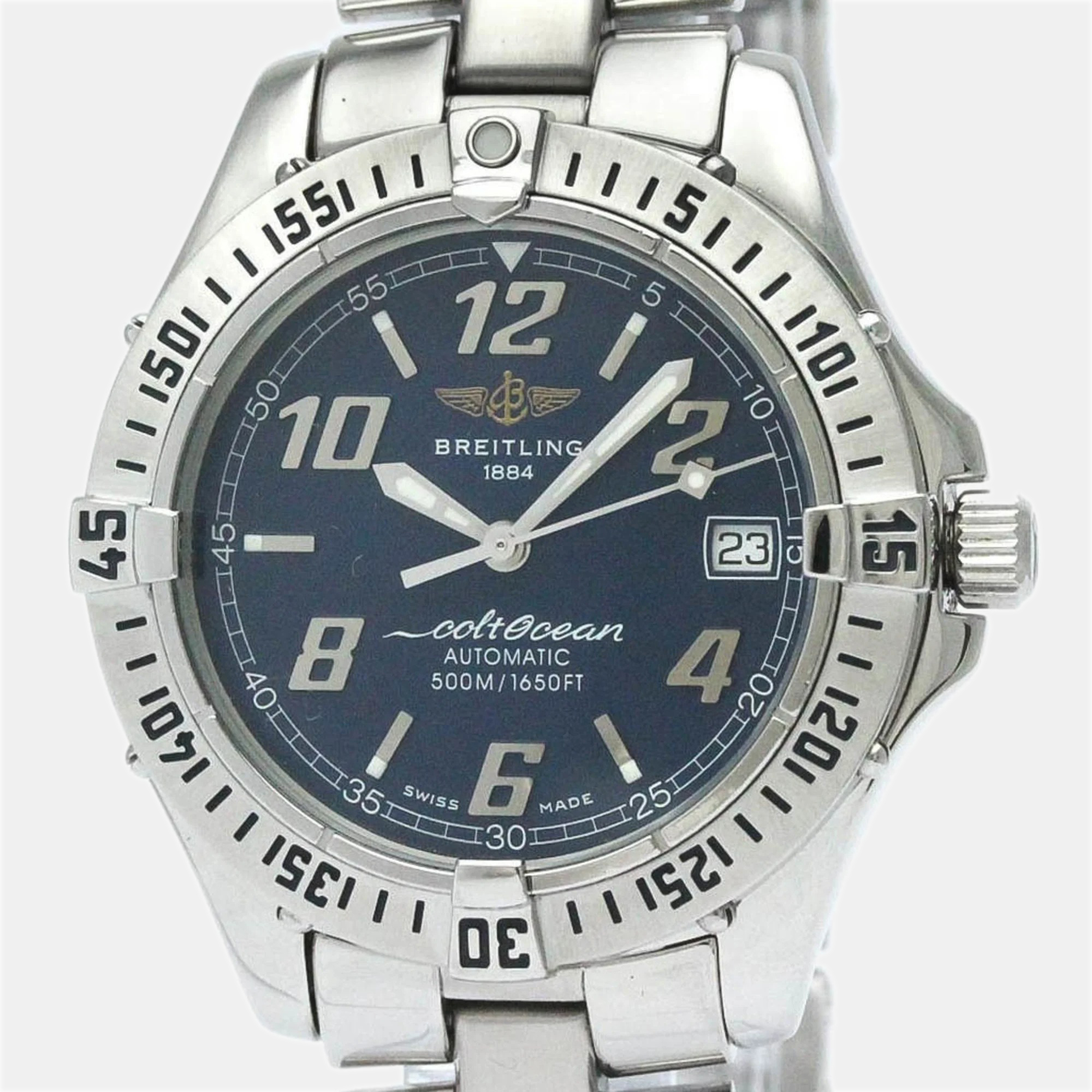 Breitling Blue Stainless Steel Colt A17050 Automatic Men's Wristwatch 38 Mm
