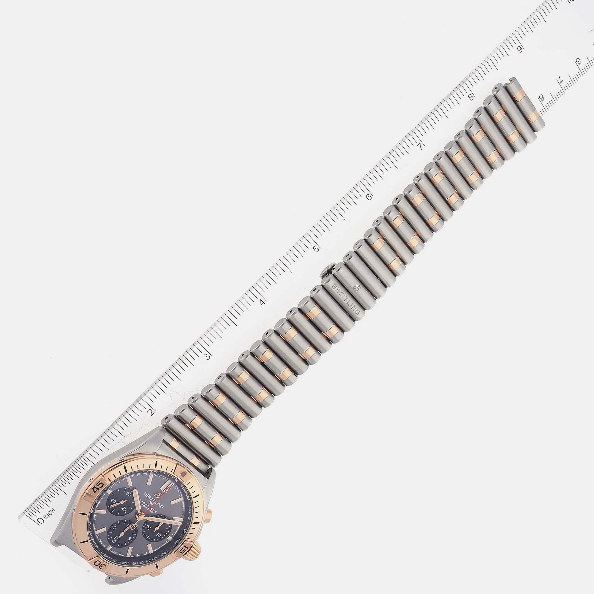 Breitling Grey 18k Rose Gold And Stainless Steel Chronomat UB0134 Automatic Men's Wristwatch 42 Mm