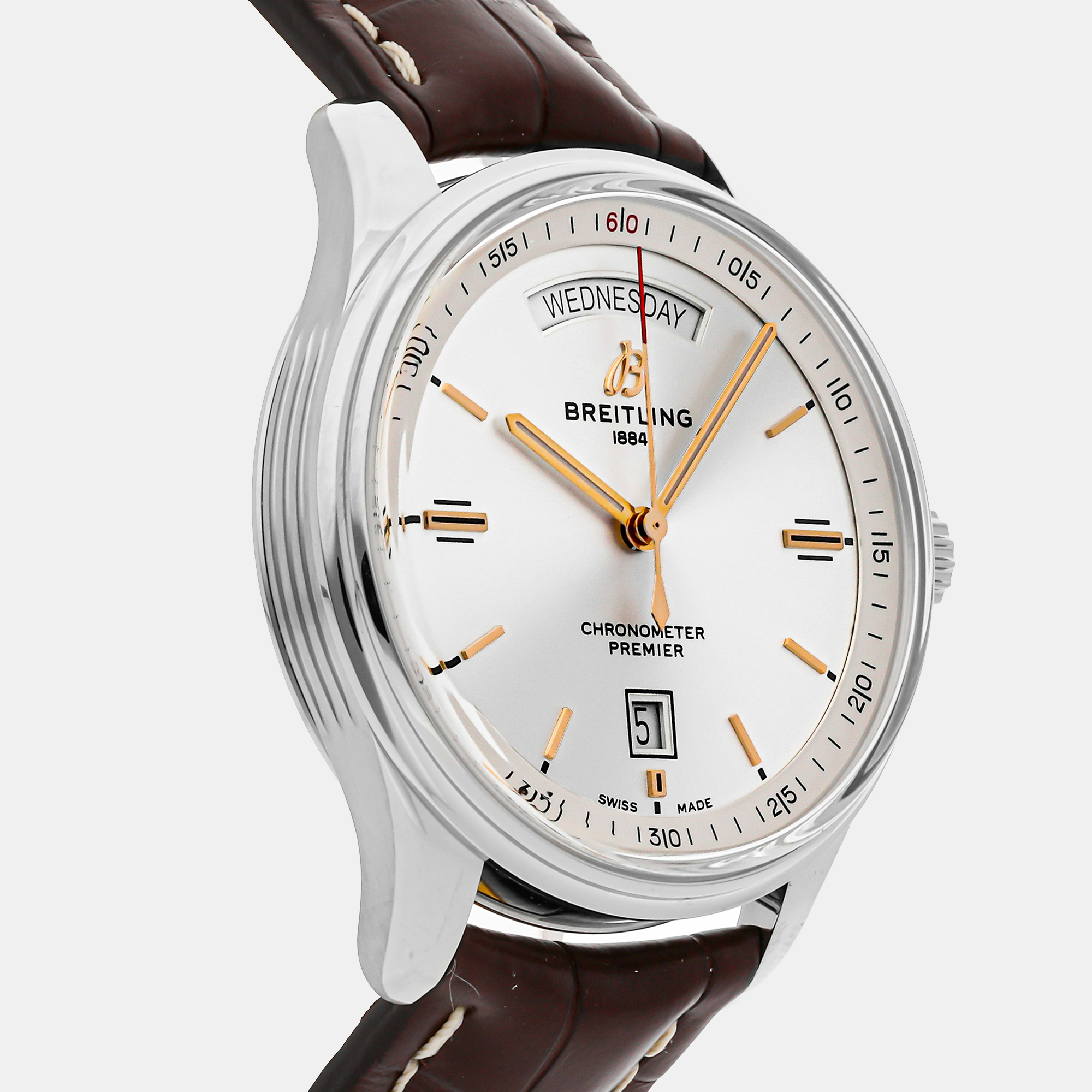 Breitling Silver Stainless Steel Premier A45340211G1P2 Men's Wristwatch 40 Mm