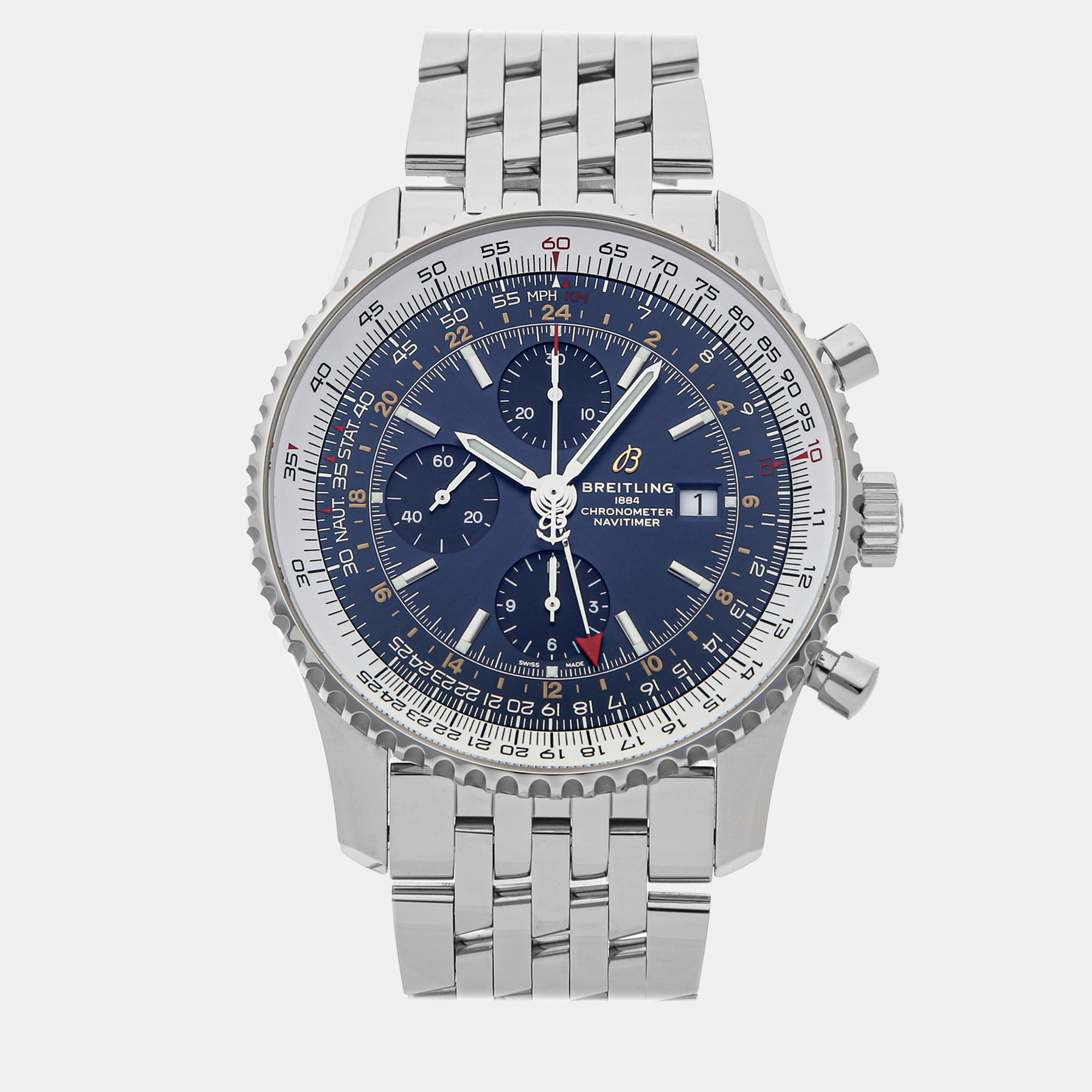 Breitling Blue Stainless Steel Navitimer A24322121C2A1 Automatic Men's Wristwatch 46 Mm
