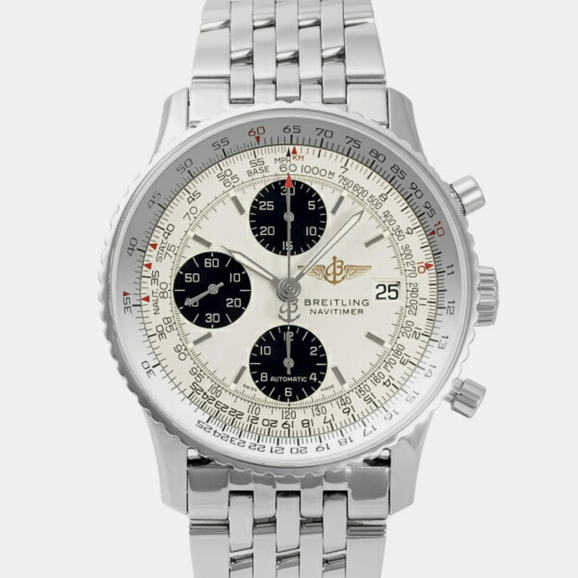 Breitling Silver Stainless Steel Navitimer A132GJANP Automatic Men's Wristwatch 41.5 Mm