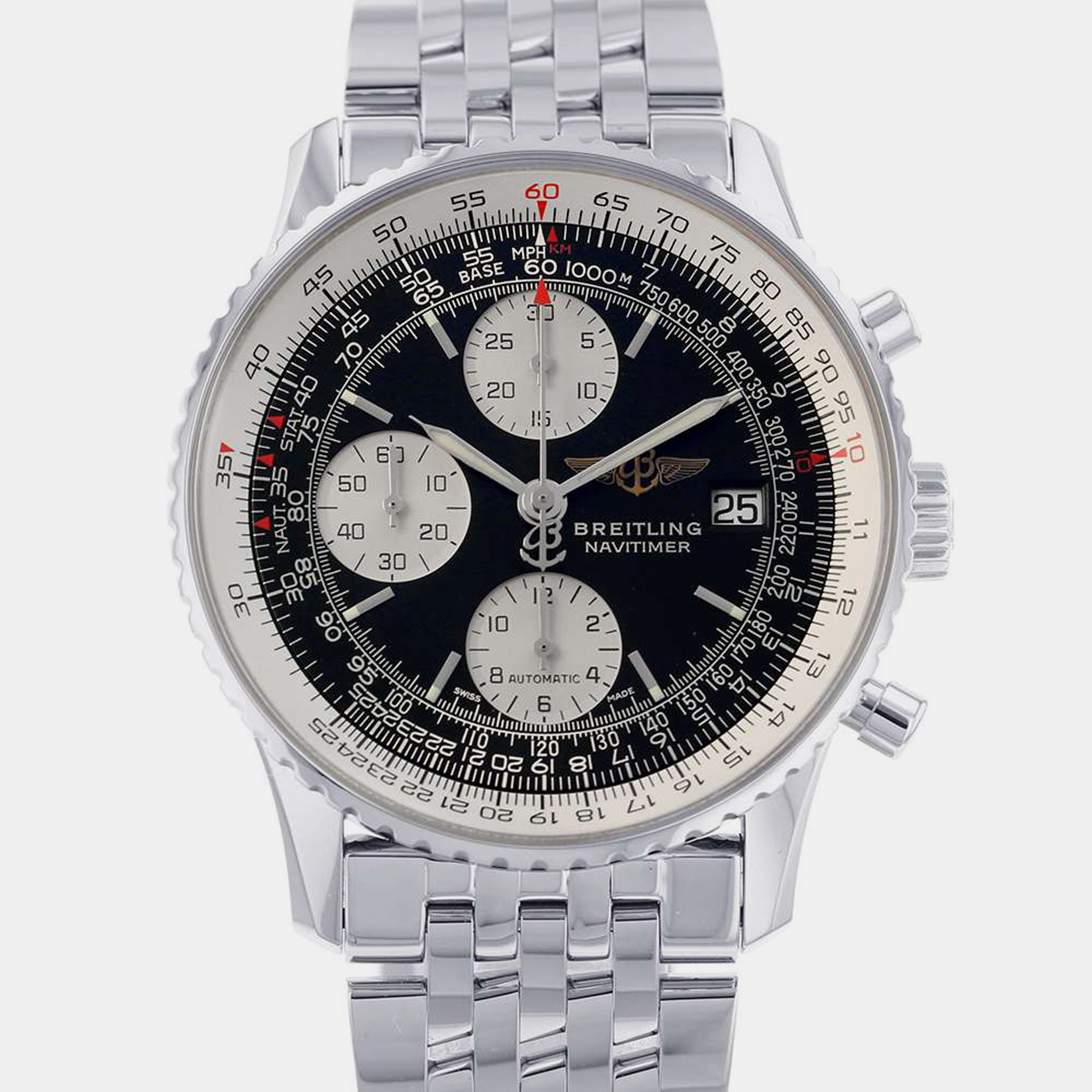 Breitling Black Stainless Steel Old Navitimer A1332412/BD49 Automatic Men's Wristwatch 42 Mm