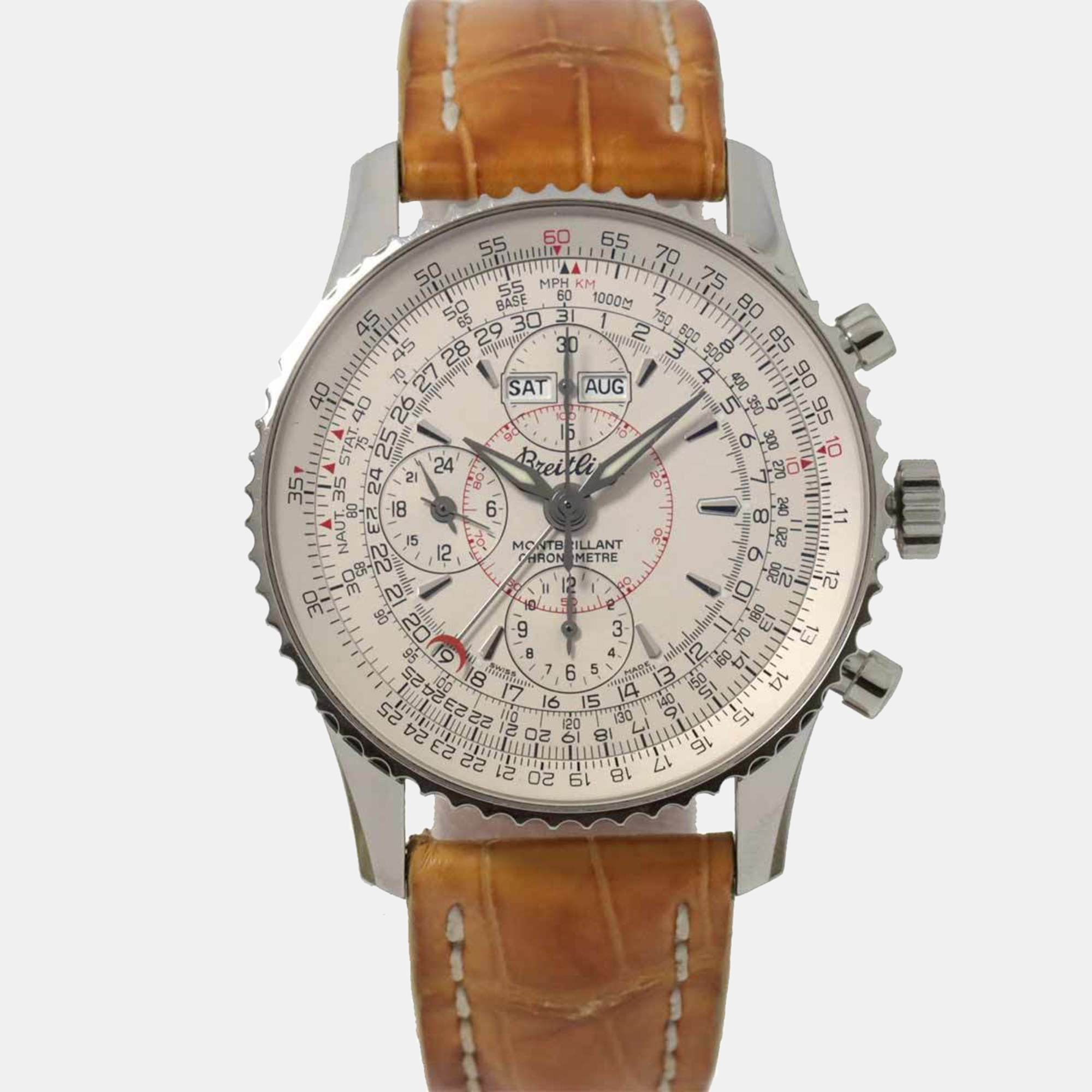Breitling Silver Stainless Steel Navitimer Montbrillant Datora A21330  Automatic Men's Wristwatch 43 Mm