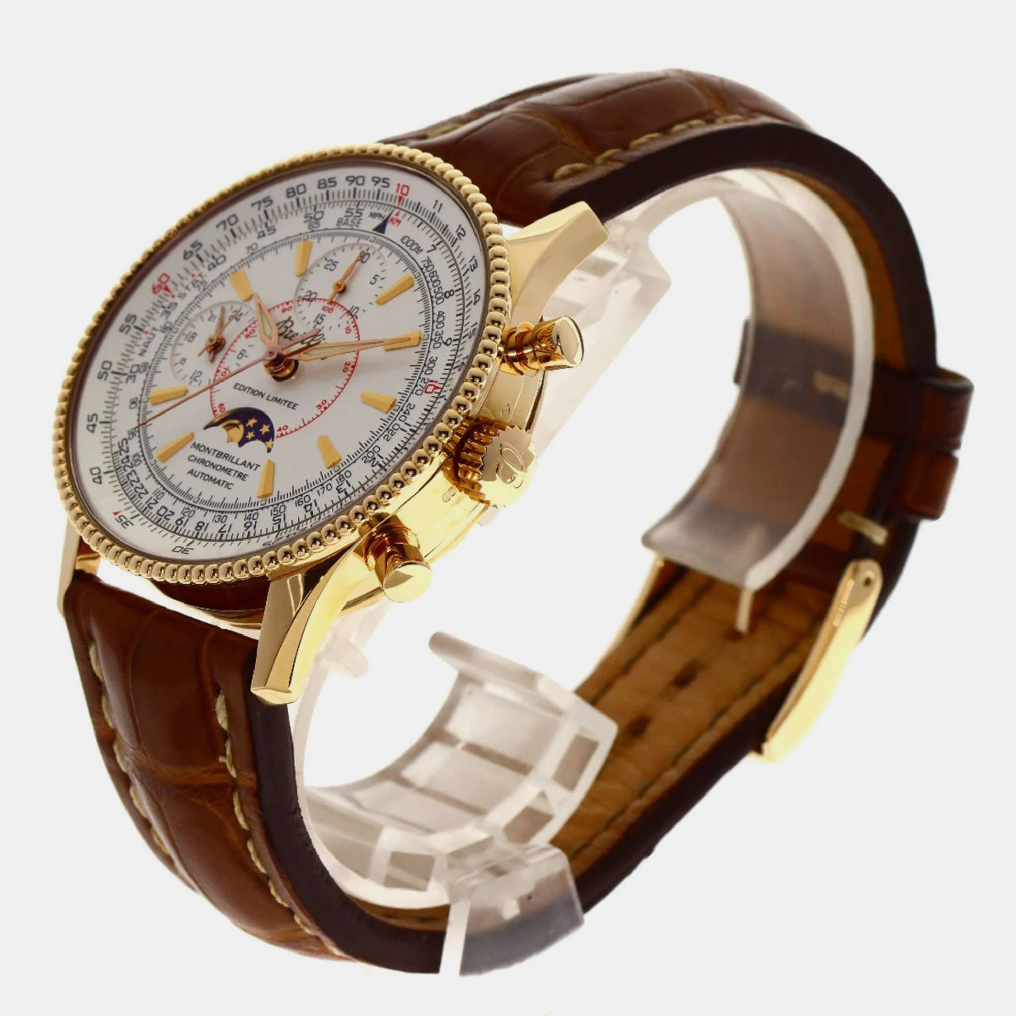 Breitling Silver 18k Rose Gold Montbrillant H21340 Automatic Men's Wristwatch 42 Mm