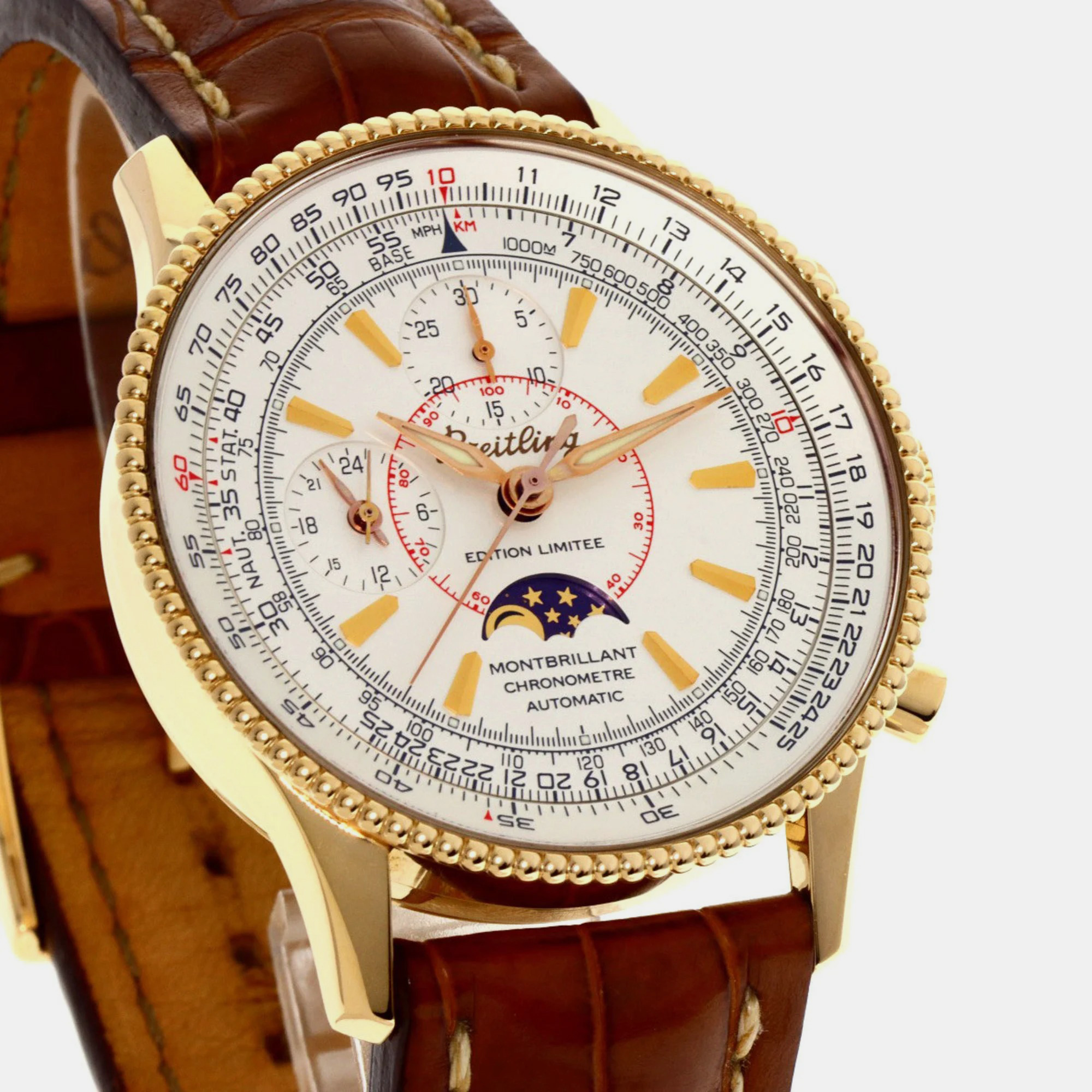 Breitling Silver 18k Rose Gold Montbrillant H21340 Automatic Men's Wristwatch 42 Mm