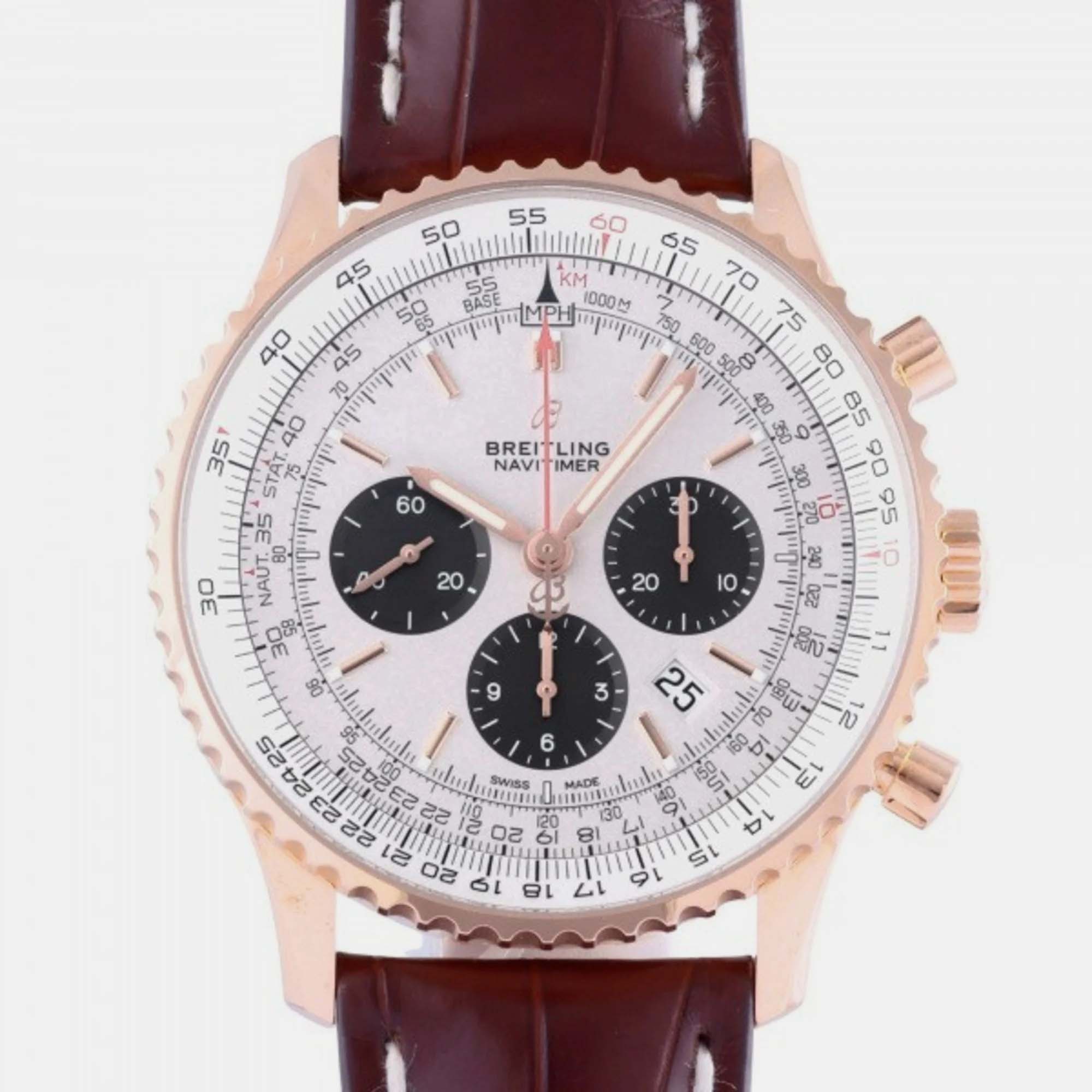Breitling Silver 18k Rose Gold Navitimer RB0127121G1P1 Automatic Men's Wristwatch 46 Mm