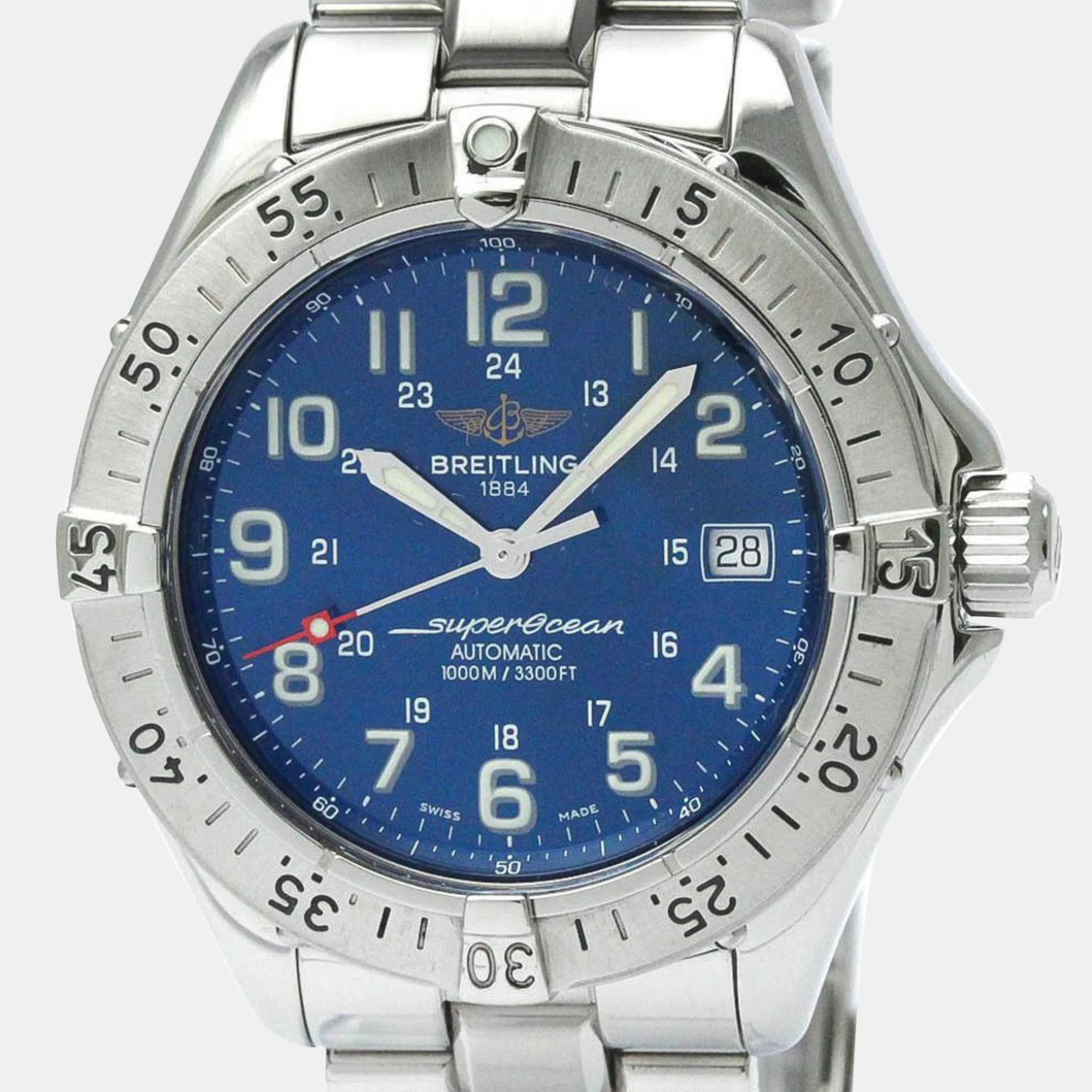 Breitling Blue Stainless Steel Superocean A17340 Automatic Men's Wristwatch 41 Mm