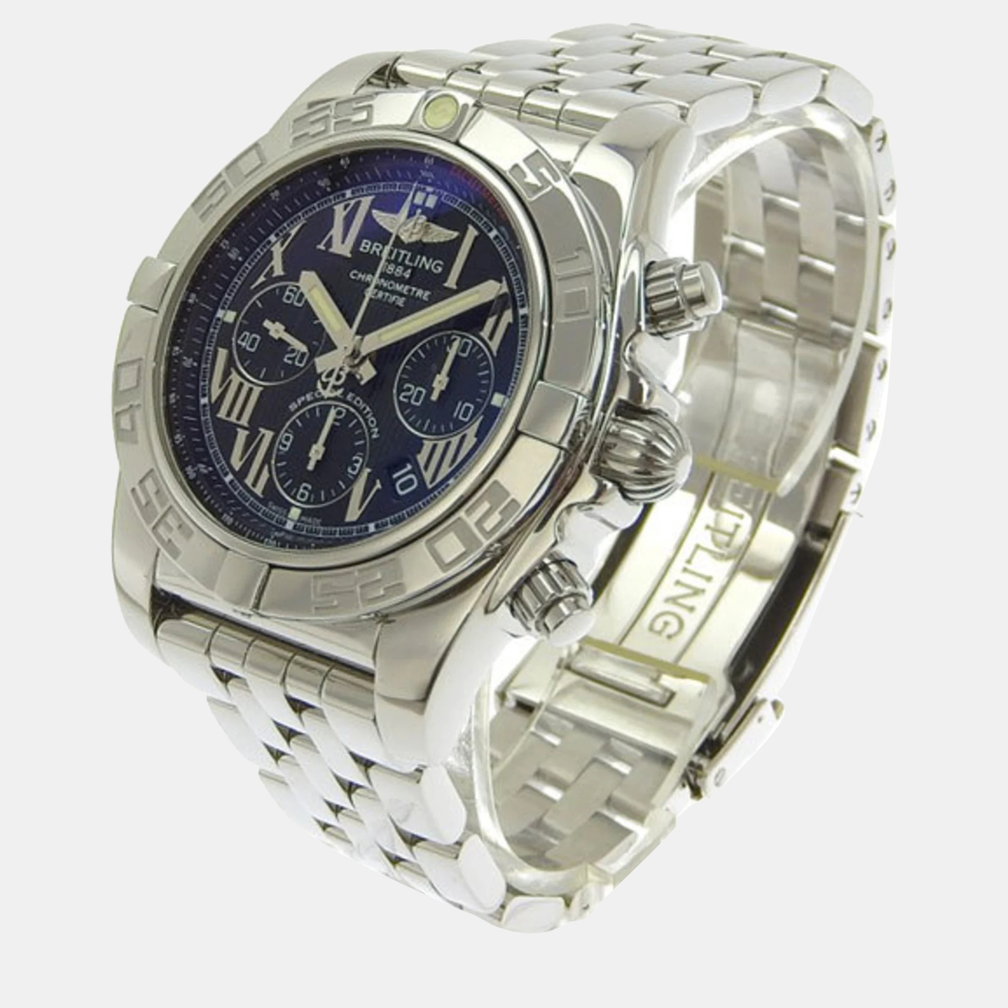 Breitling Black Stainless Steel Chronomat AB0110 Automatic Men's Wristwatch 43 mm
Breitling Black Stainless Steel Chronomat AB0110 Automatic Men's Wristwatch 43 mm