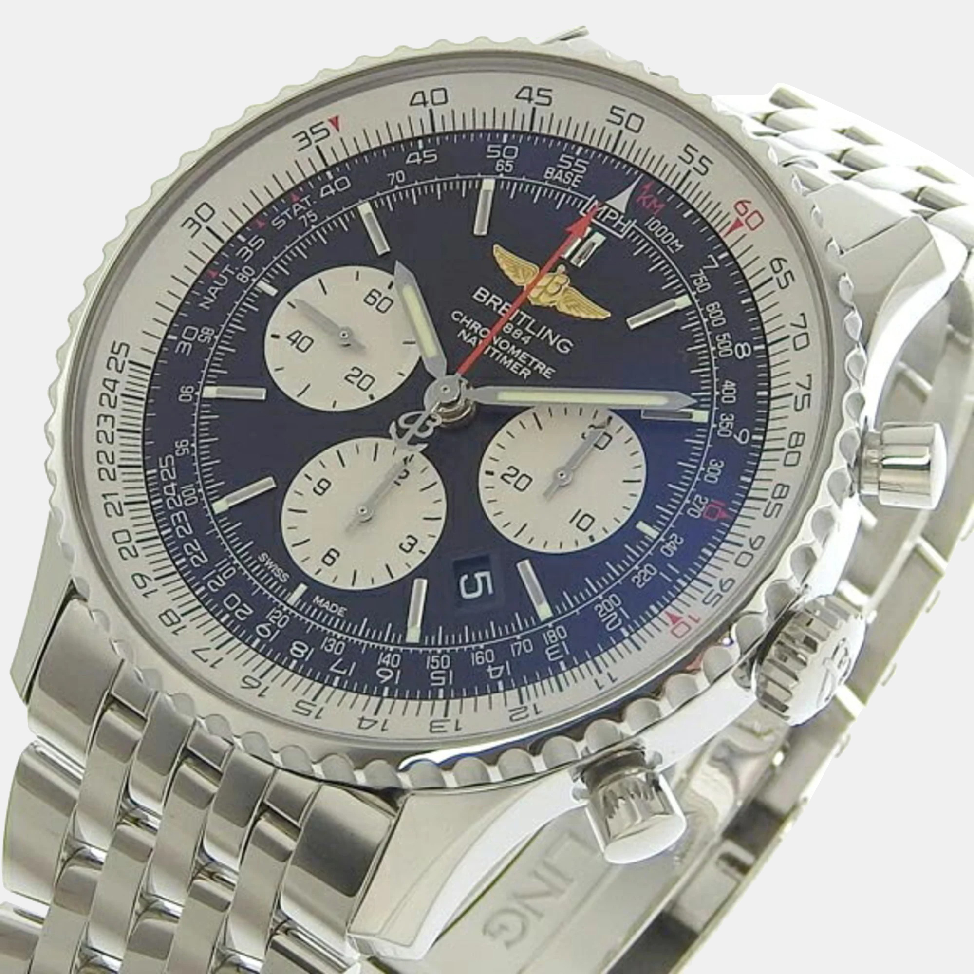 Breitling Black Stainless Steel Navitimer AB0127 Automatic Men's Wristwatch 45.5 Mm