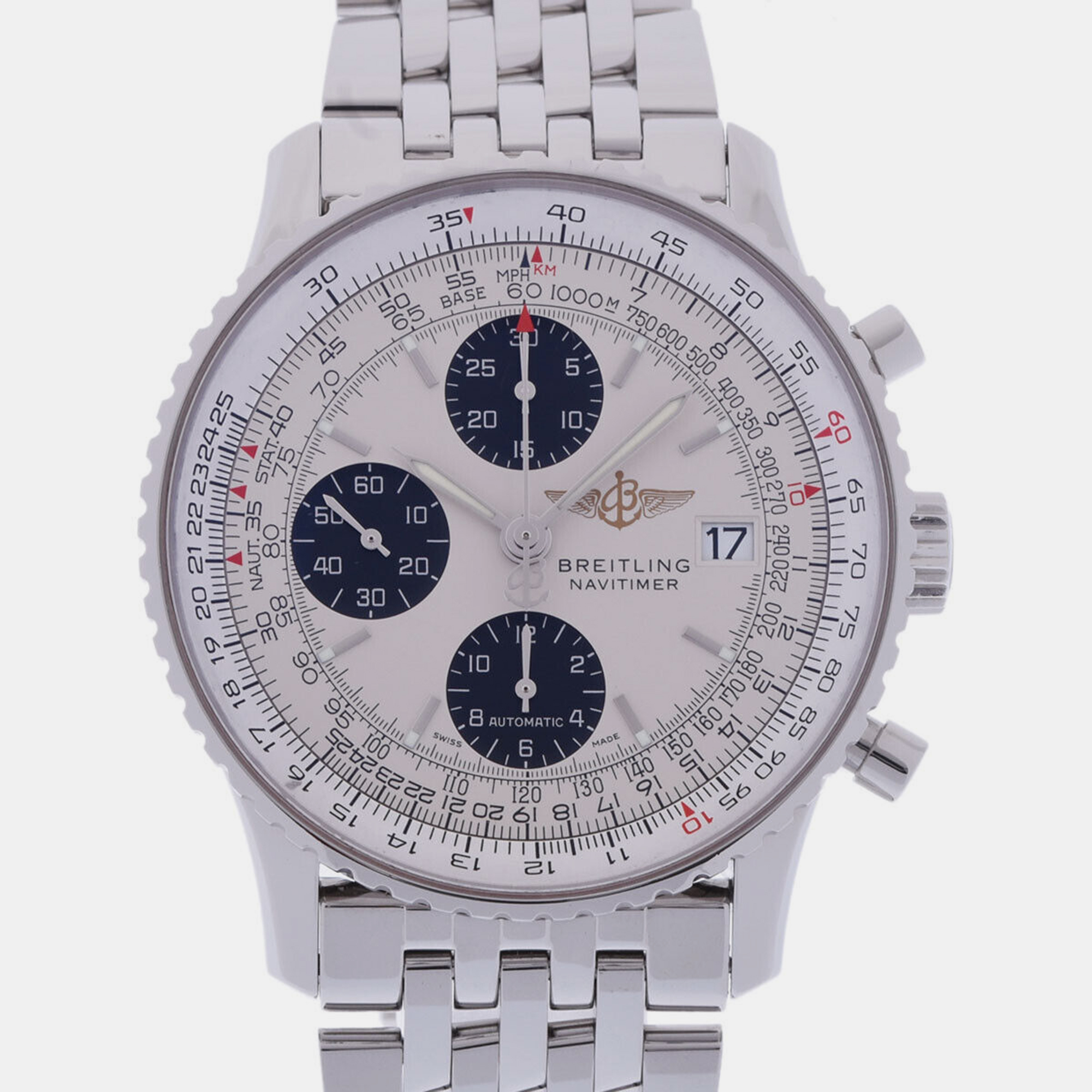 Breitling silver stainless steel navitimer a13324 automatic men's wristwatch 41 mm