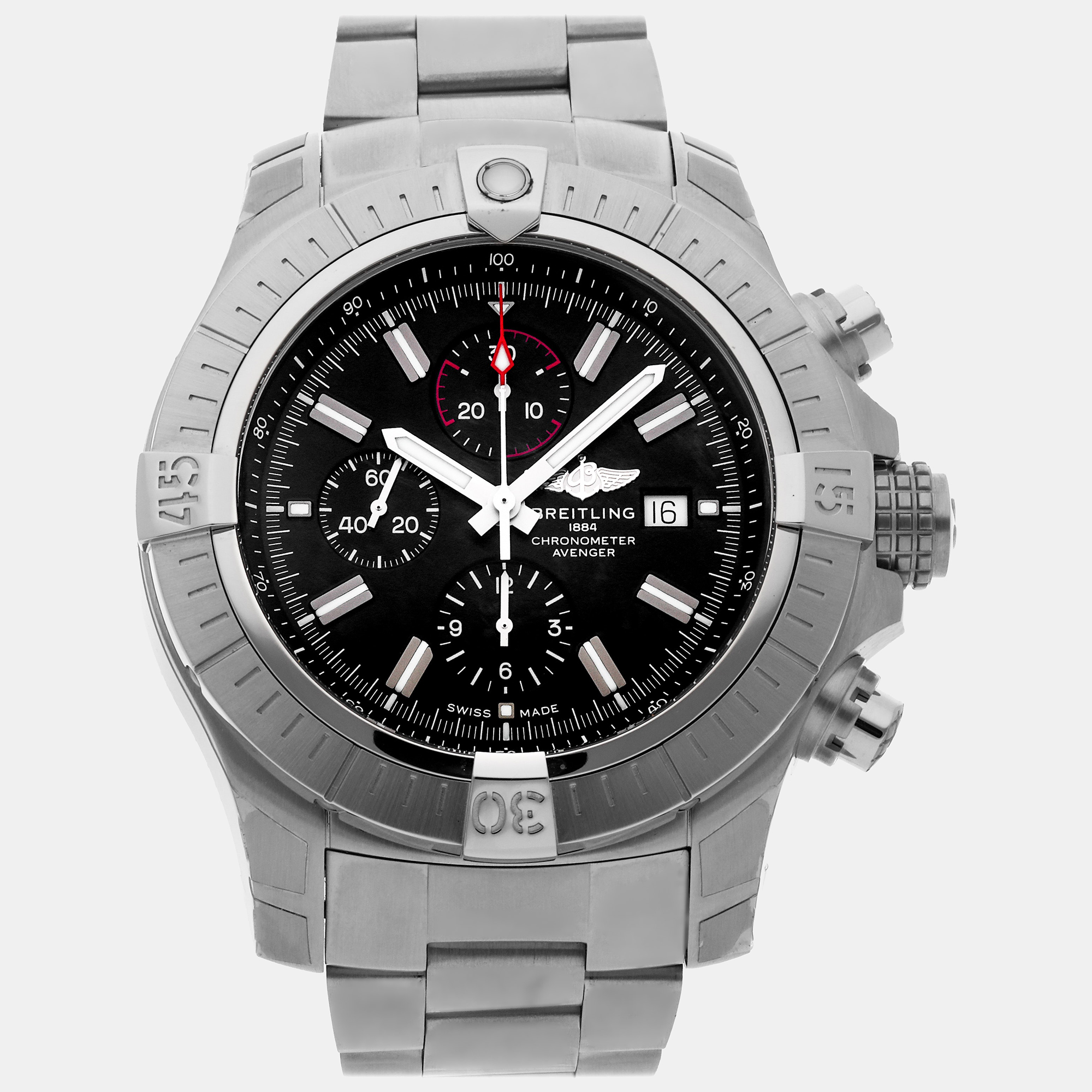 Breitling black stainless steel super avenger a13375101b1a1 automatic chronograph men's wristwatch 48 mm
