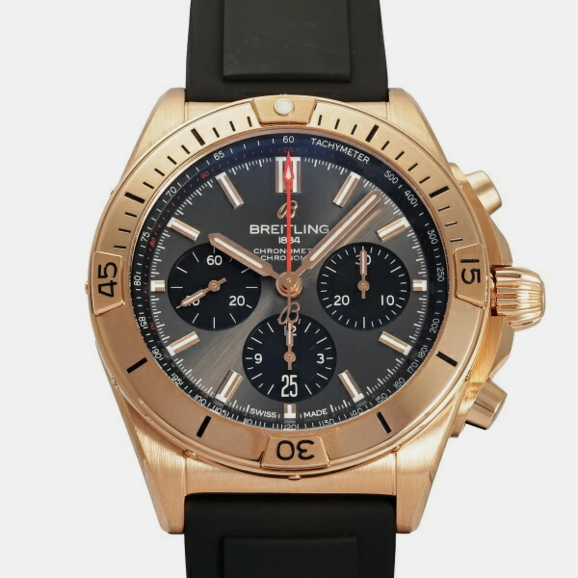 Breitling black 18k rose gold stainless steel chronomat rb0134101b1s1 automatic men's wristwatch 42 mm