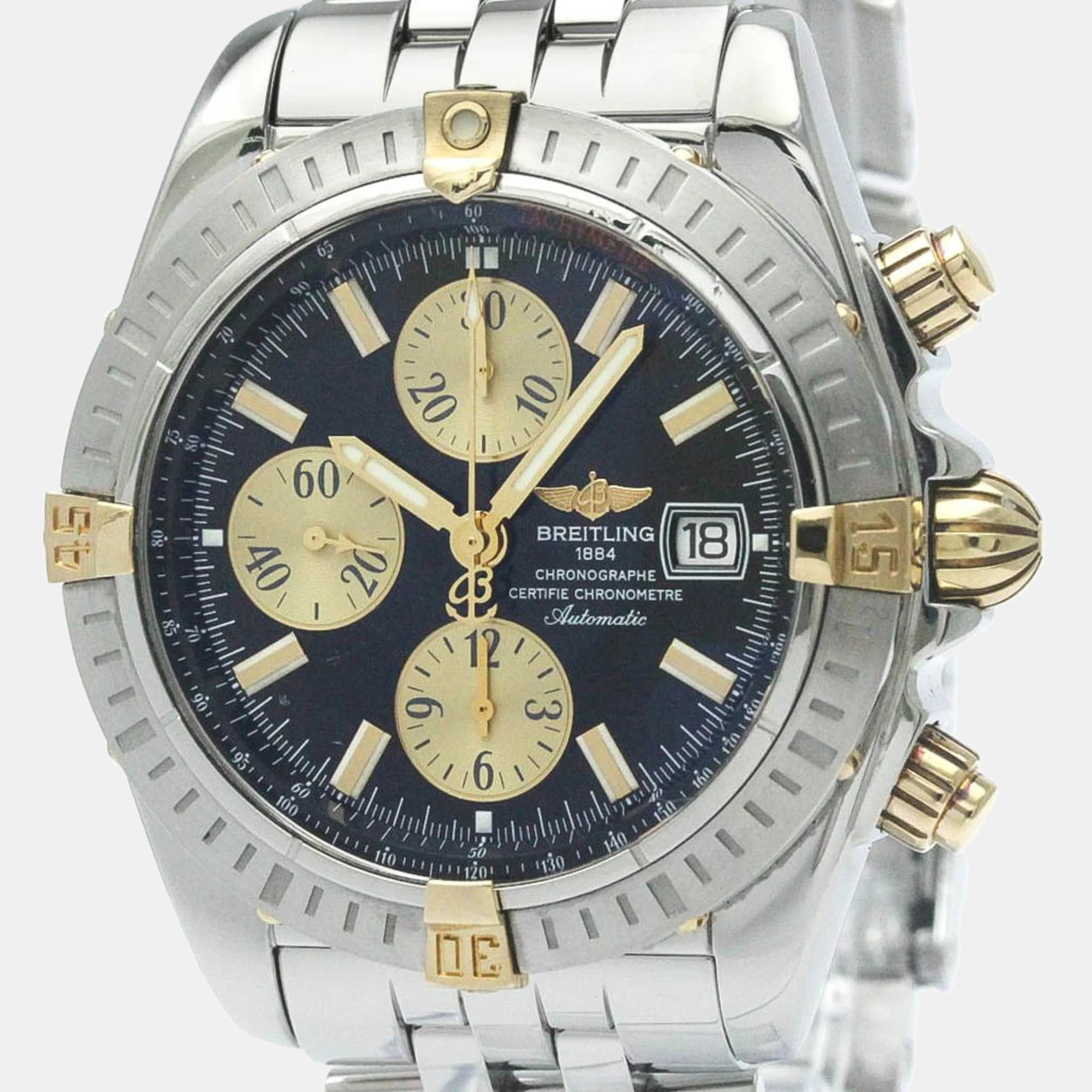 Breitling black yellow gold stainless steel chronomat b13356 automatic men's wristwatch 44 mm