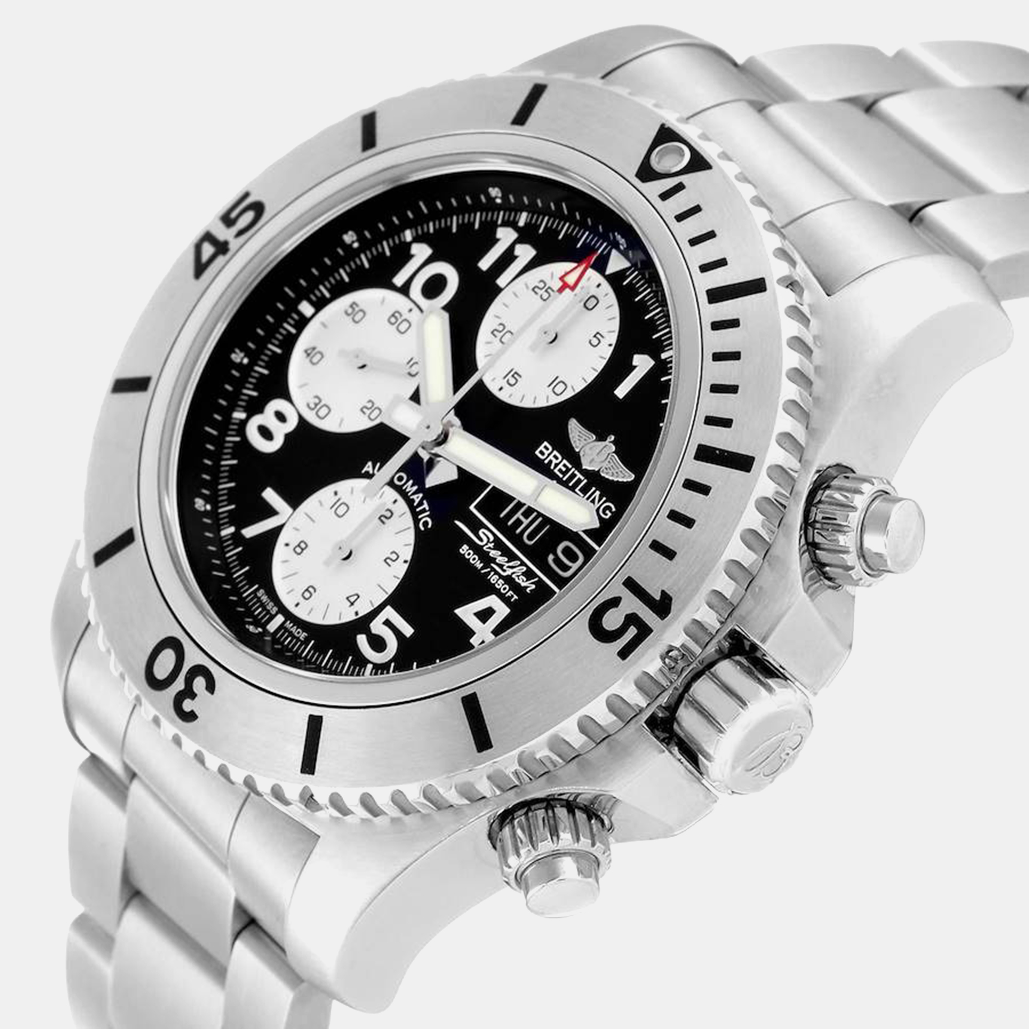 Breitling Black Stainless Steel Aeromarine Superocean A13341 Automatic Men's Wristwatch 44 Mm