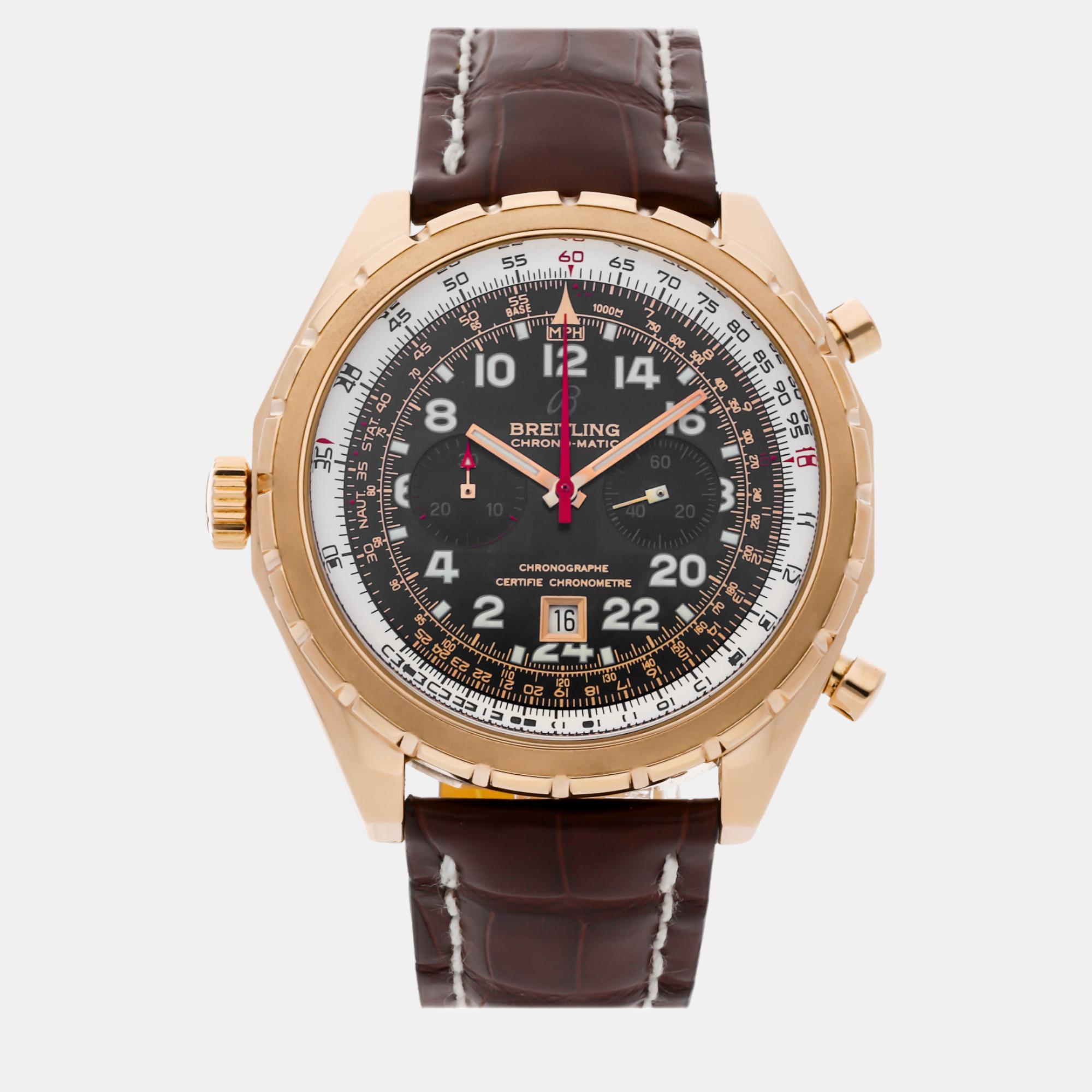 Breitling black 18k rose gold chronomatic h2236012/b818 automatic men's wristwatch 44 mm