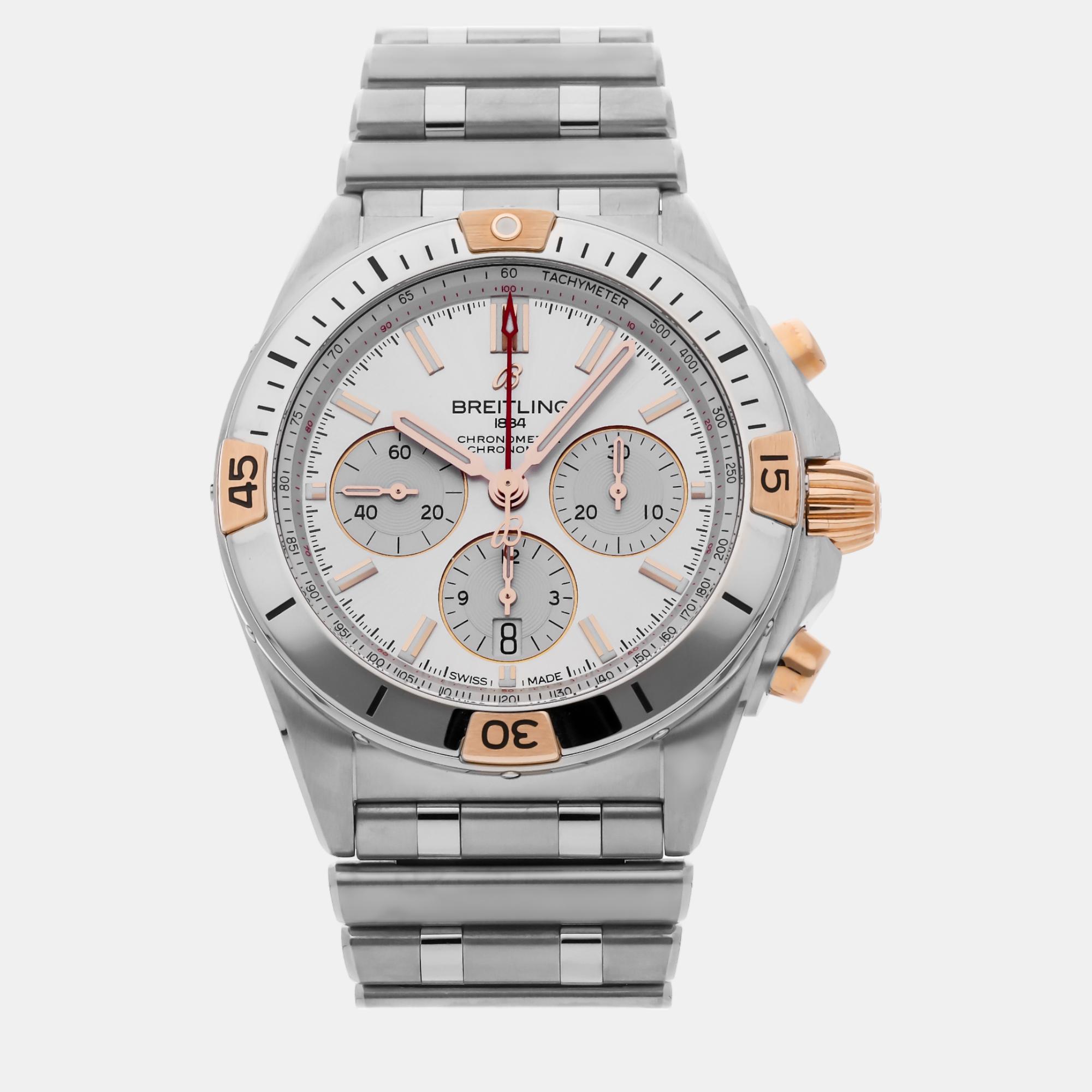 Breitling silver stainless steel chronomat ib0134101g1a1 automatic chronograph men's wristwatch 42 mm