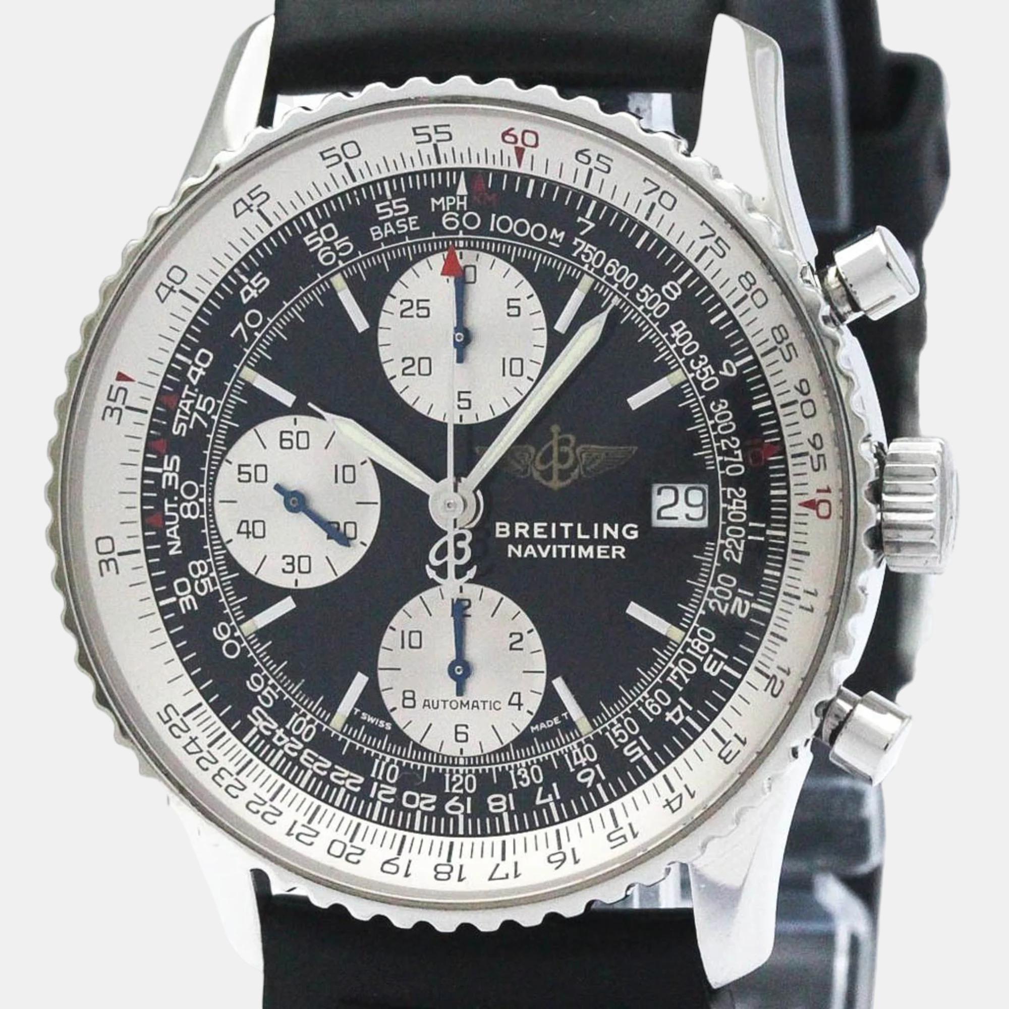 Breitling black stainless steel old navitimer a13022 automatic men's wristwatch 42 mm