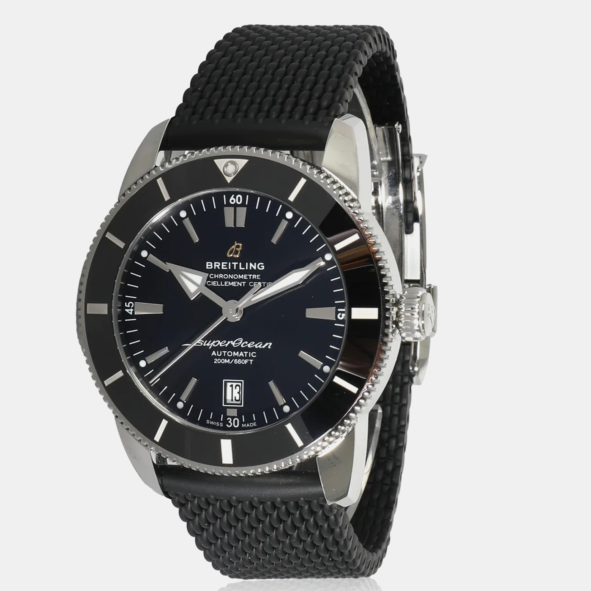 Breitling black stainless steel superocean automatic men's wristwatch 46 mm