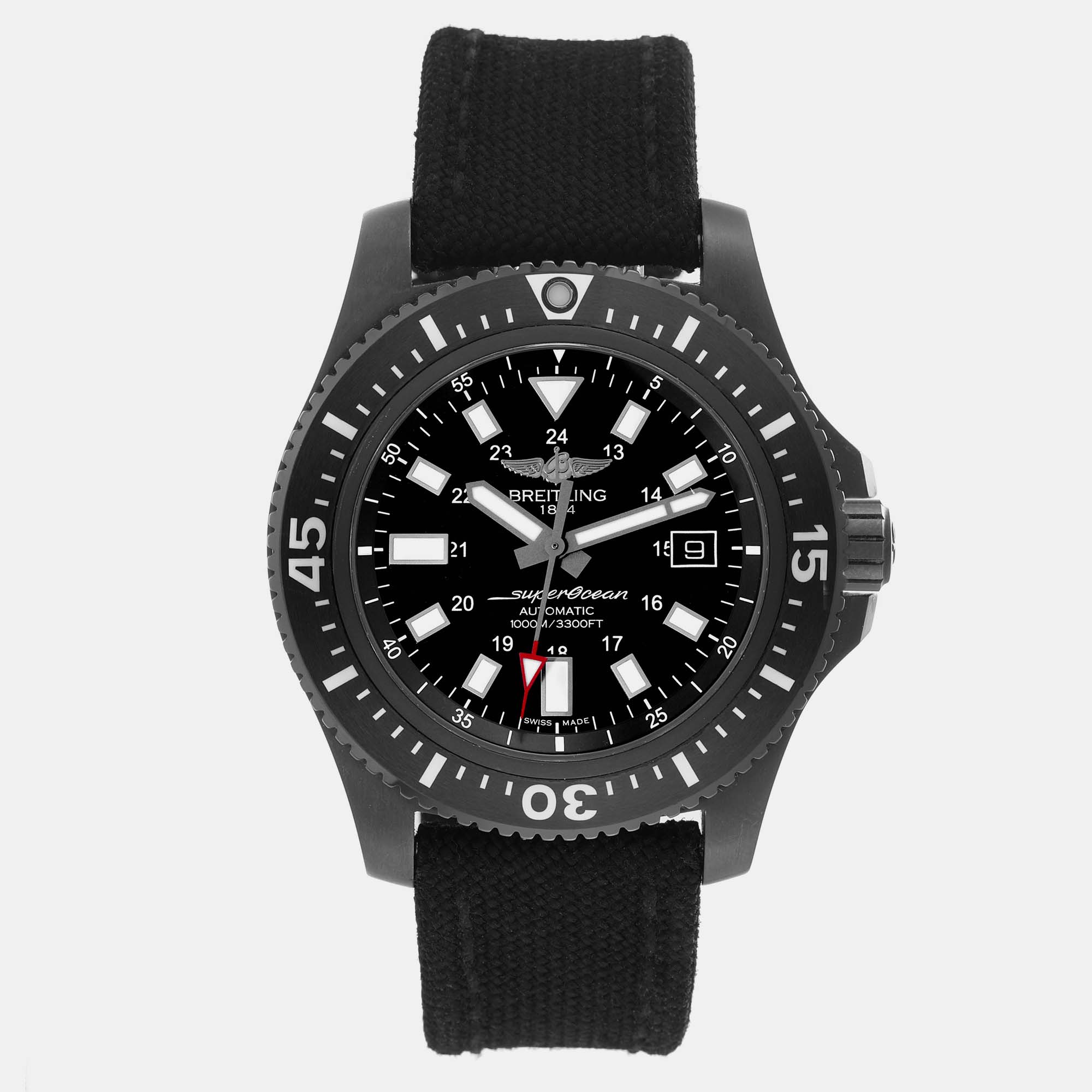 Breitling black stainless steel superocean automatic men's wristwatch 44 mm
