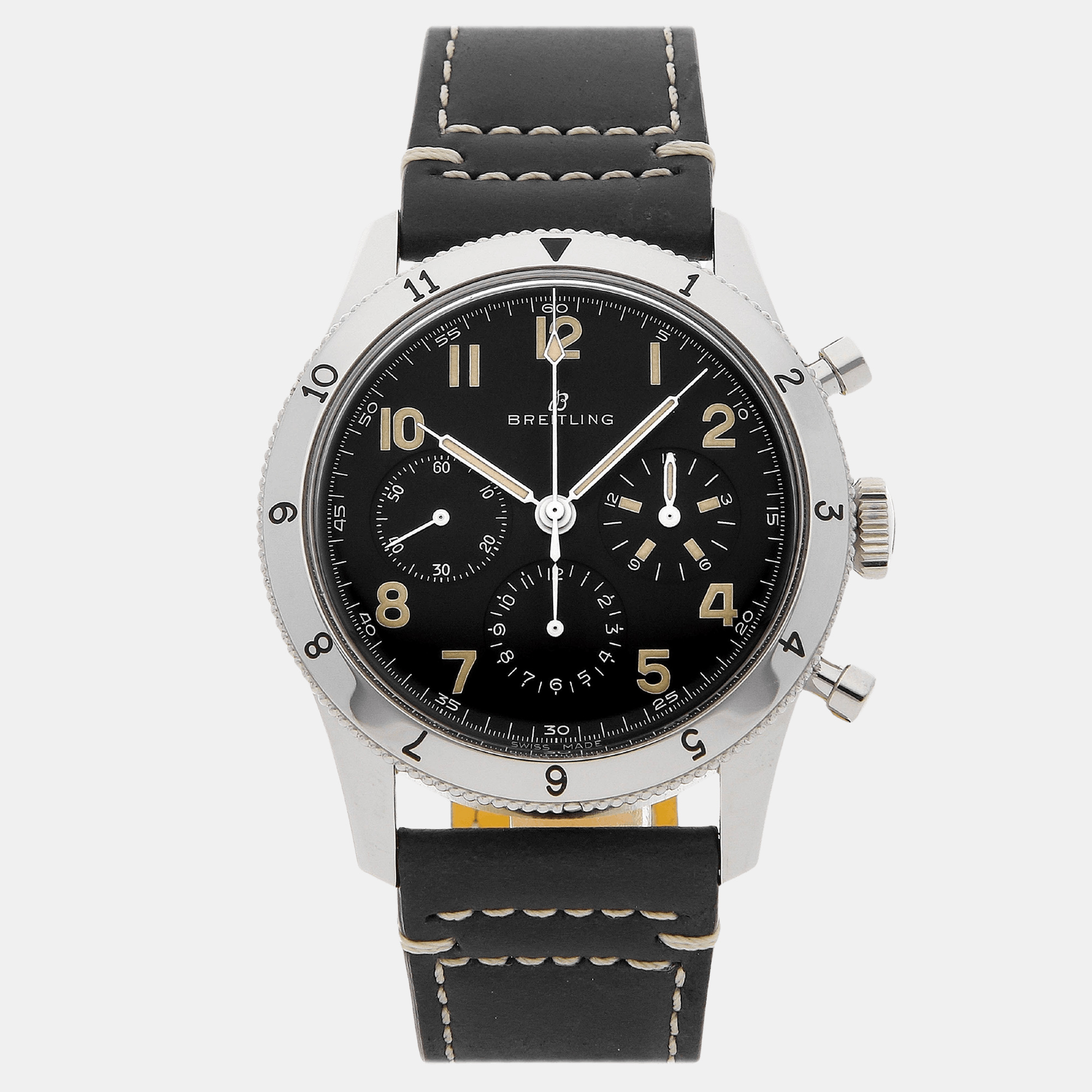 Breitling black stainless steel aviator manual winding men's wristwatch 41 mm
