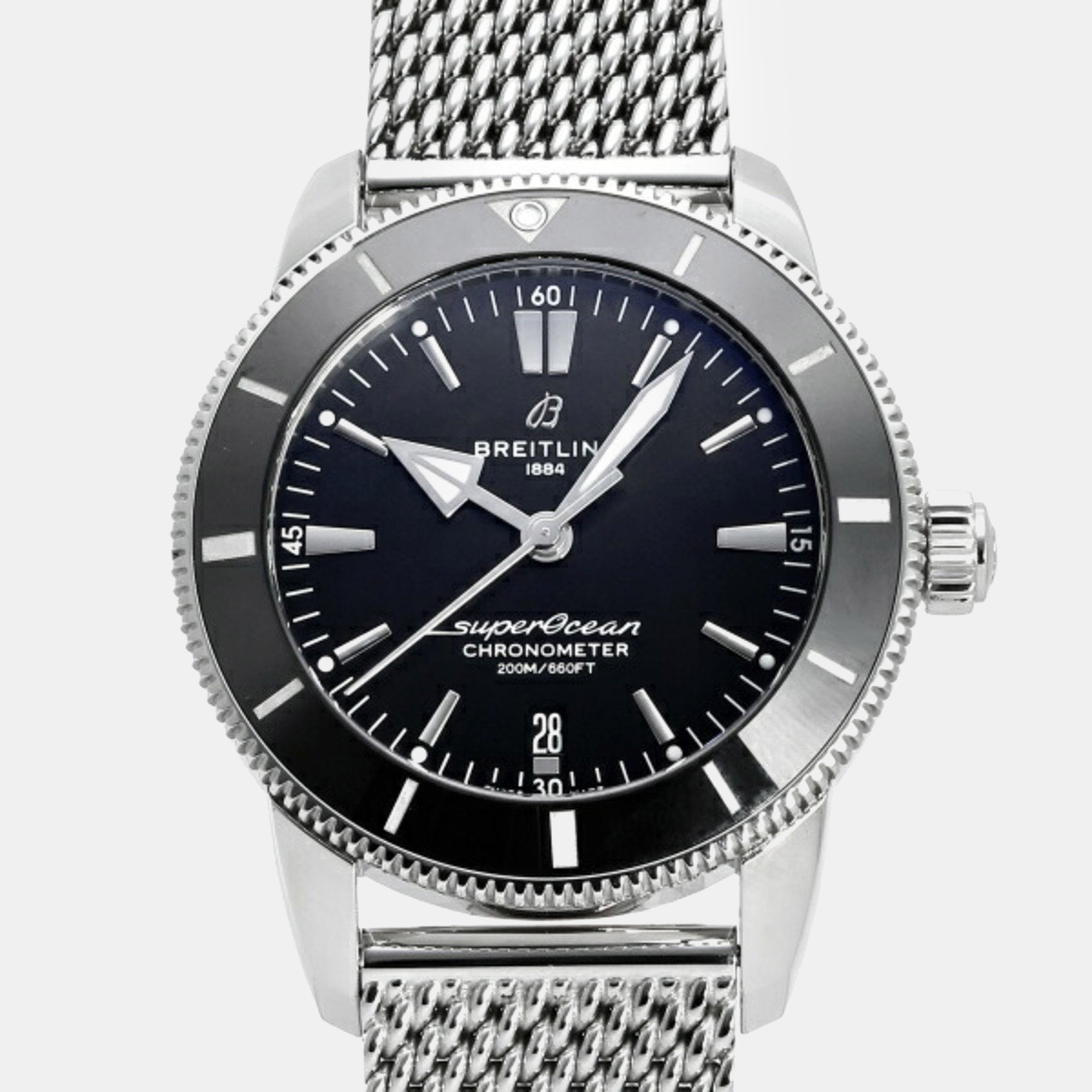 Breitling black stainless steel superocean automatic men's wristwatch 44 mm