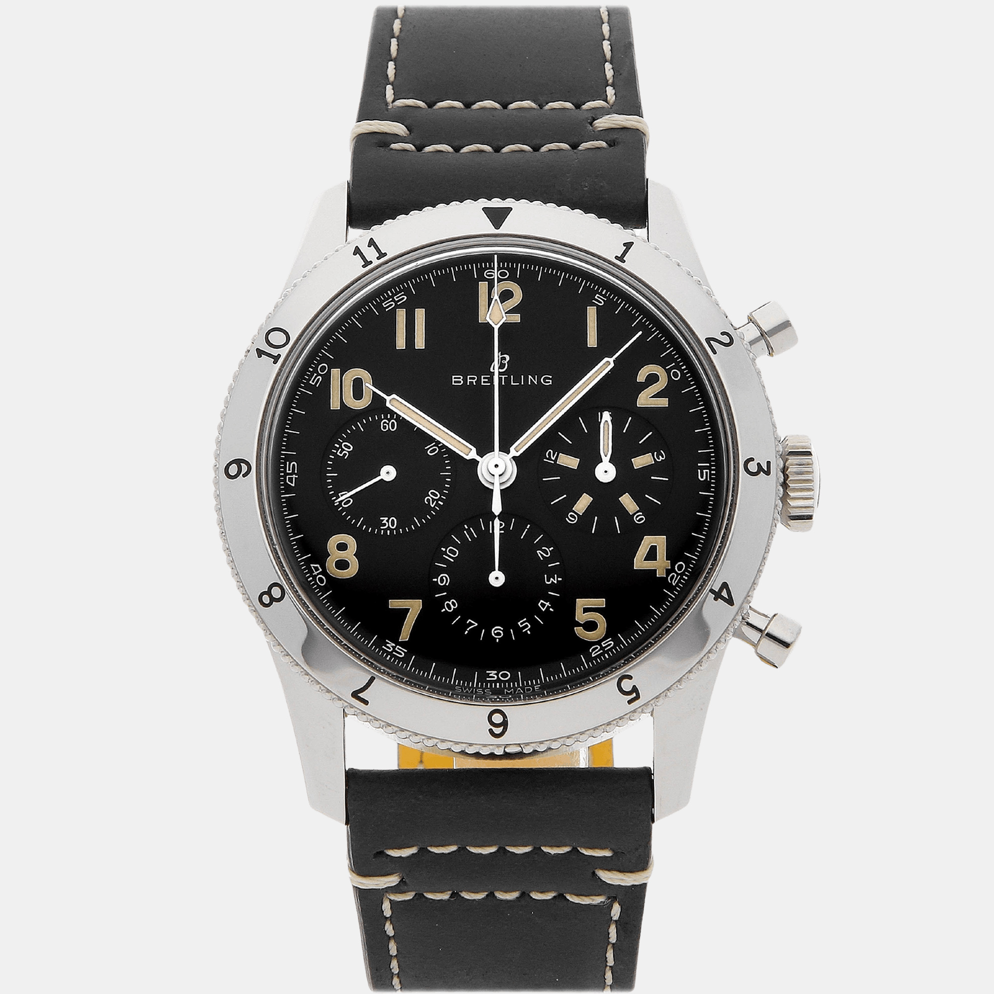 Breitling black stainless steel aviator ab0920131b1x1 manual winding men's wristwatch 41 mm