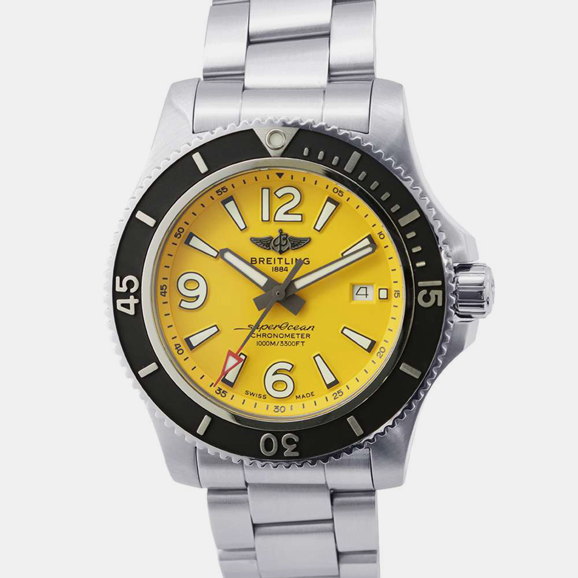 Breitling yellow stainless steel superocean a17367021i1a1 automatic men's wristwatch 44 mm