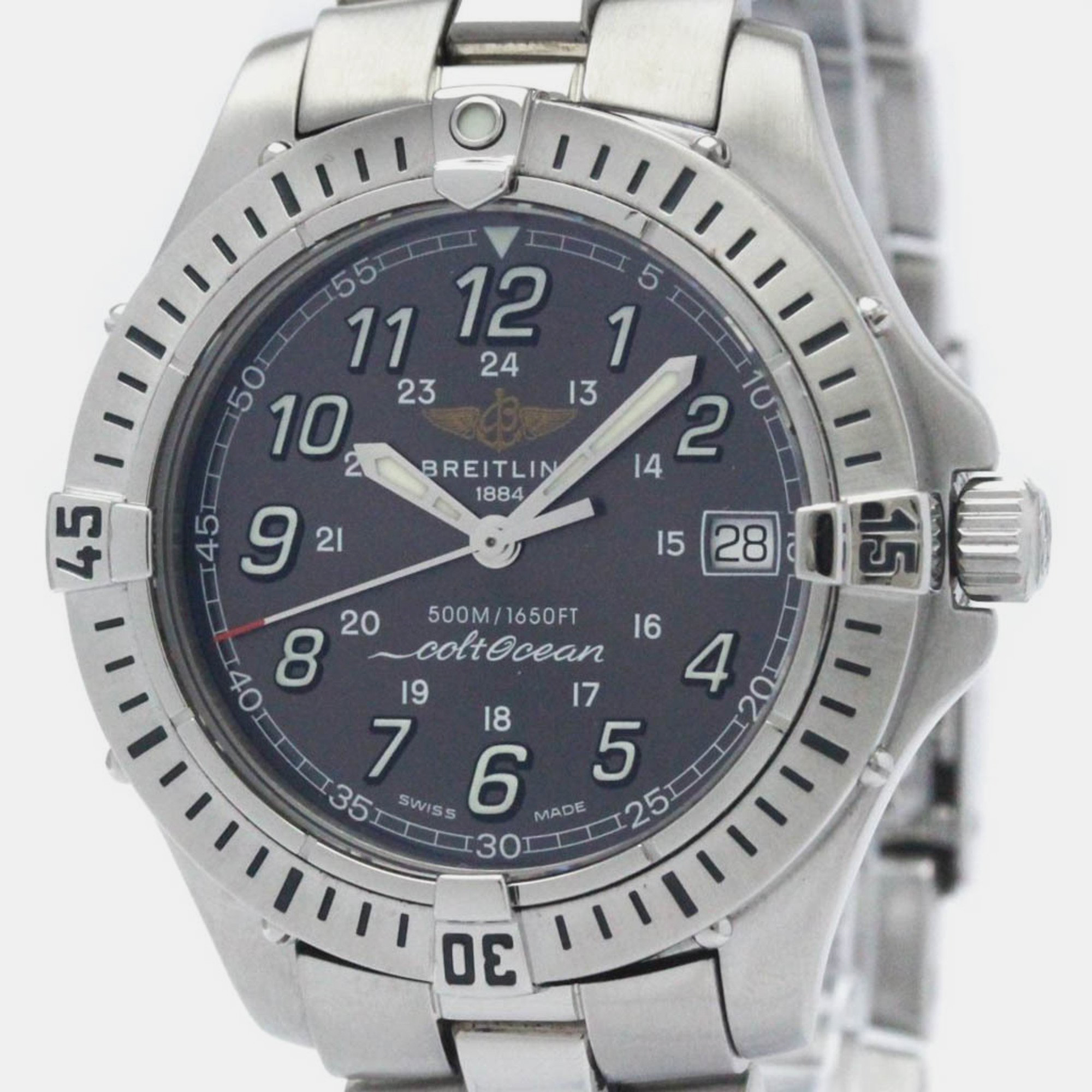 Breitling grey stainless steel colt quartz men's wristwatch 38 mm