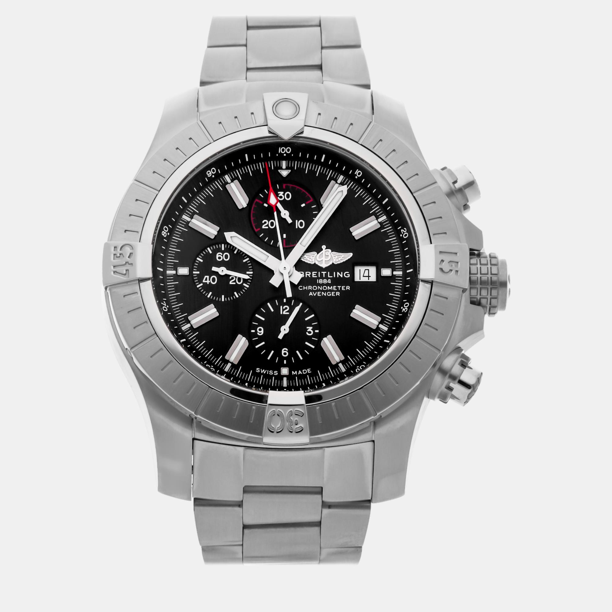 Breitling black stainless steel super avenger a13375101b1a1 automatic men's wristwatch 48 mm
