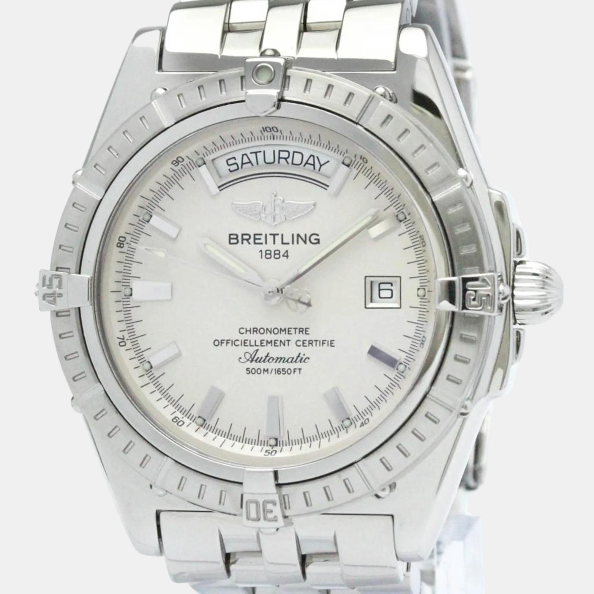 Breitling silver stainless steel headwind a45355 automatic men's wristwatch 43 mm