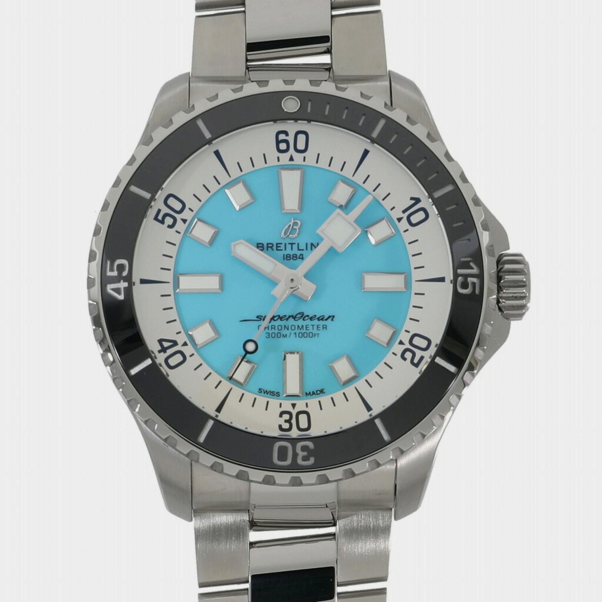 Breitling turquoise stainless steel superocean a17376211l2a1 automatic men's wristwatch 44 mm