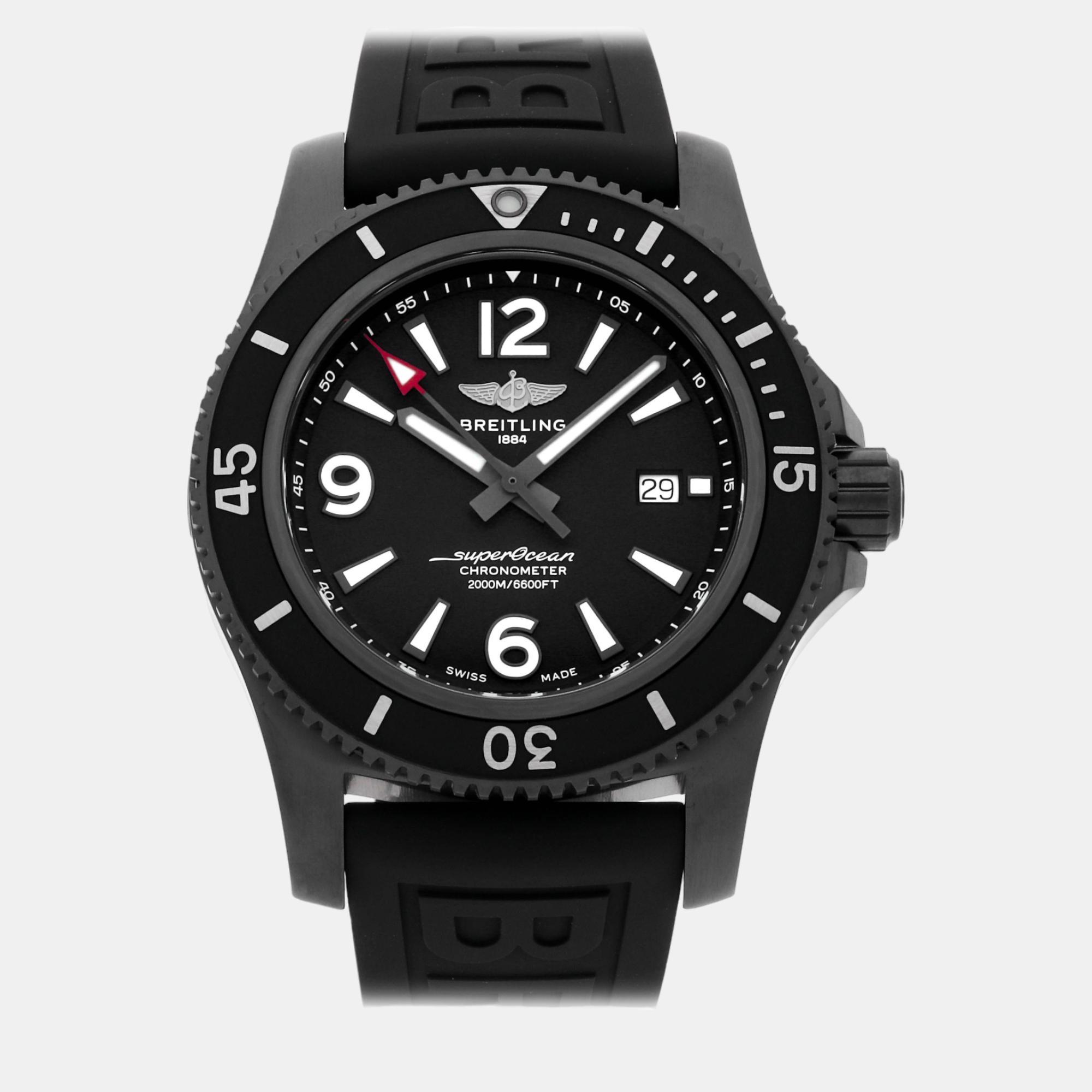 Breitling black stainless steel superocean m17368b71b1s1 automatic men's wristwatch 46 mm