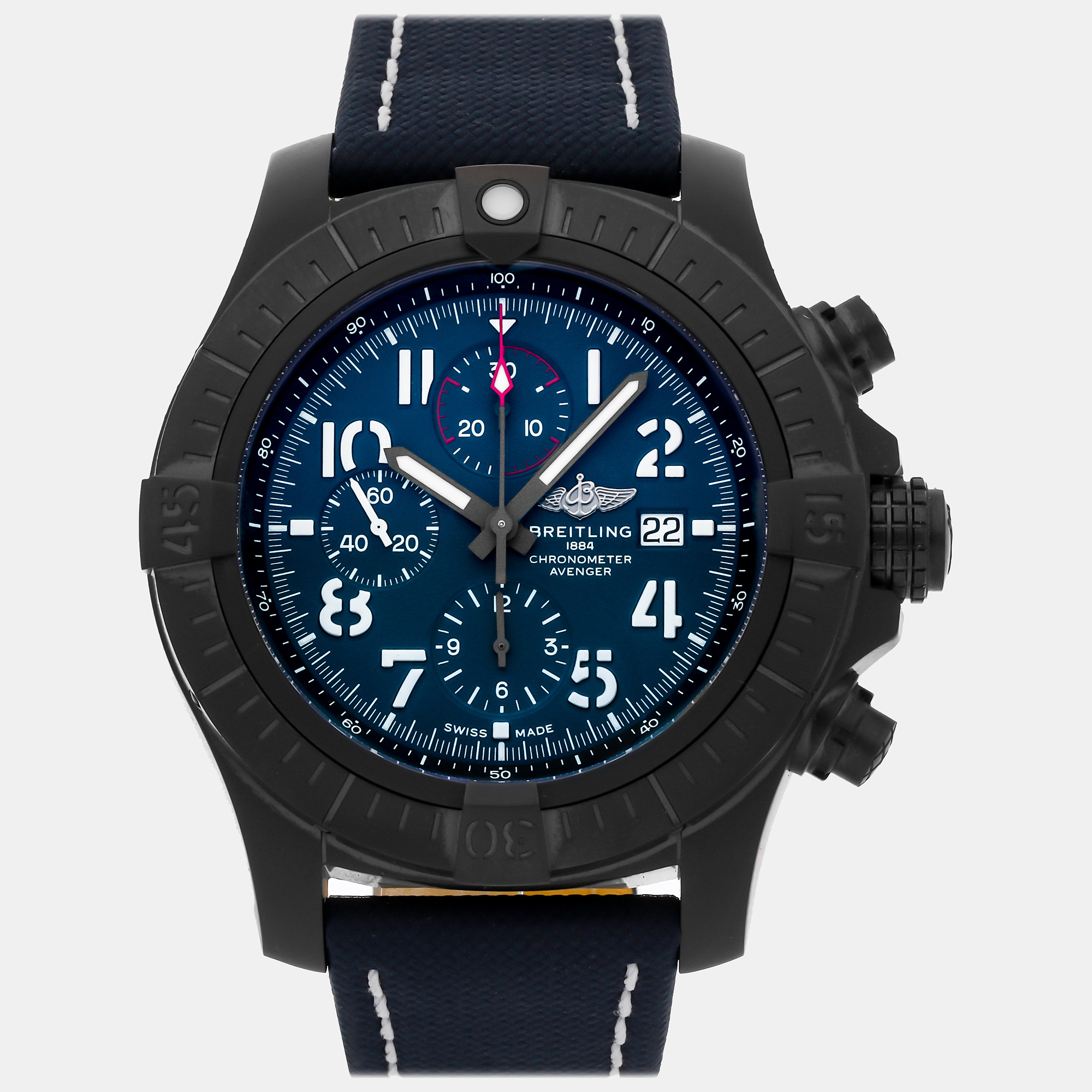 Breitling blue titanium super avenger v13375101c1x1 automatic men's wristwatch 48 mm