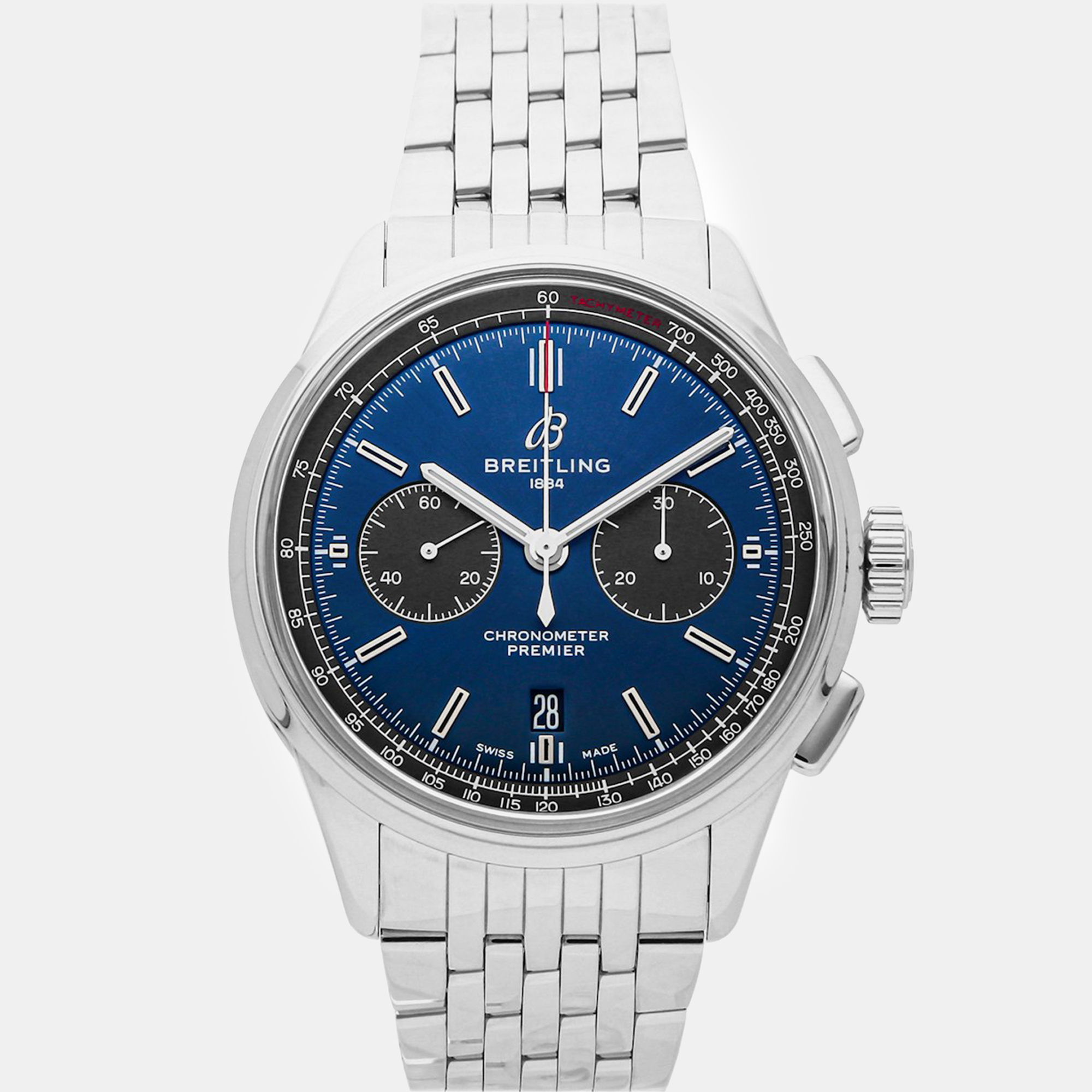 Breitling blue stainless steel premier ab0118a61c1a1 automatic men's wristwatch 42 mm