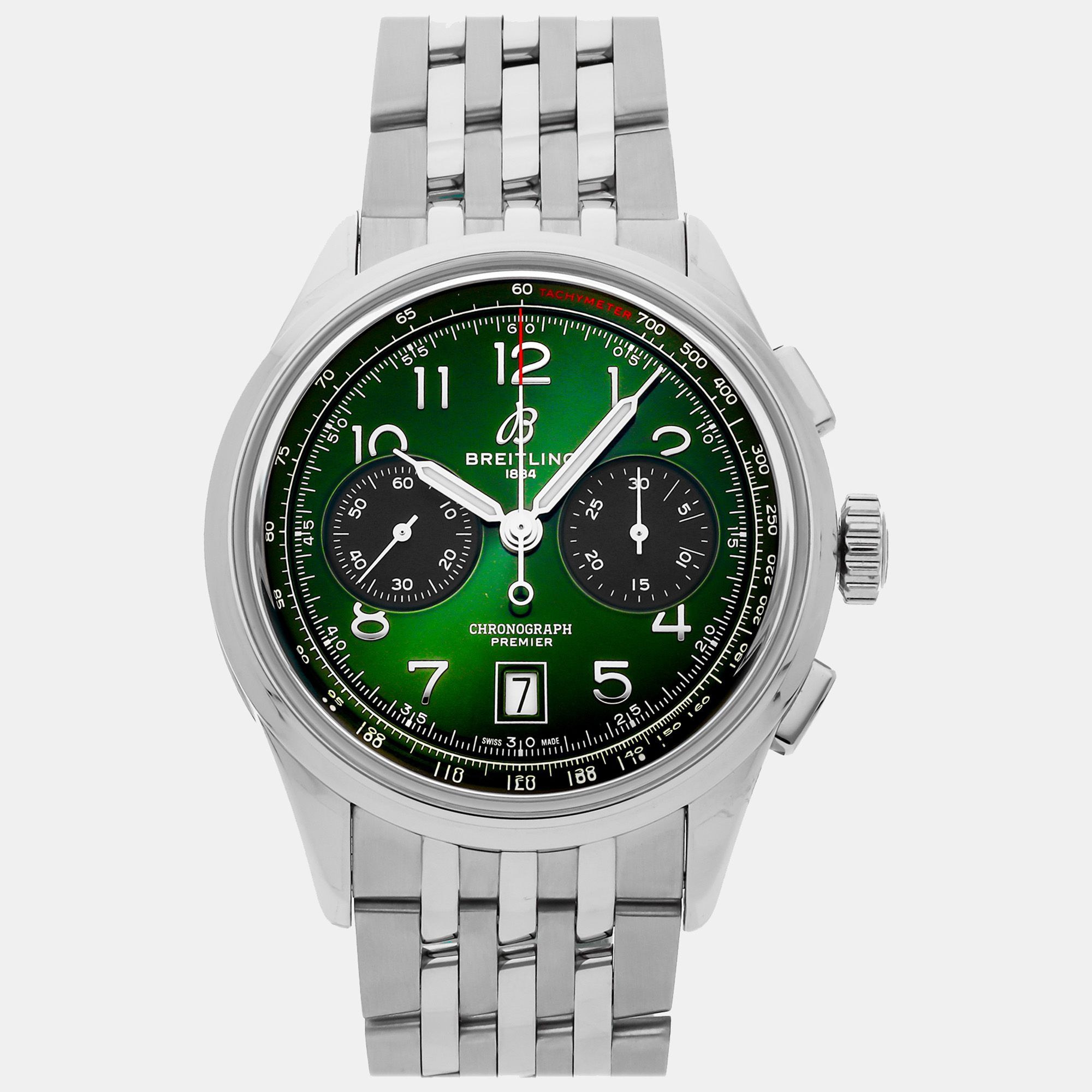 Breitling green stainless steel premier ab0145371l1a1 automatic men's wristwatch 42 mm