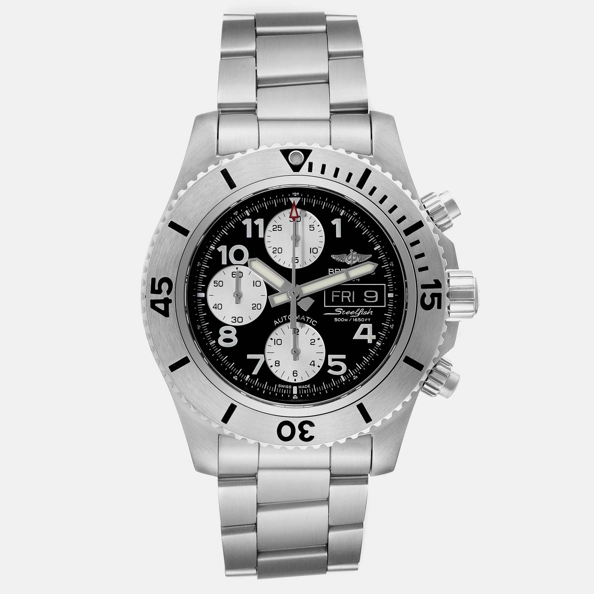 Breitling black stainless steel  aeromarine superocean automatic men's wristwatch 44 mm