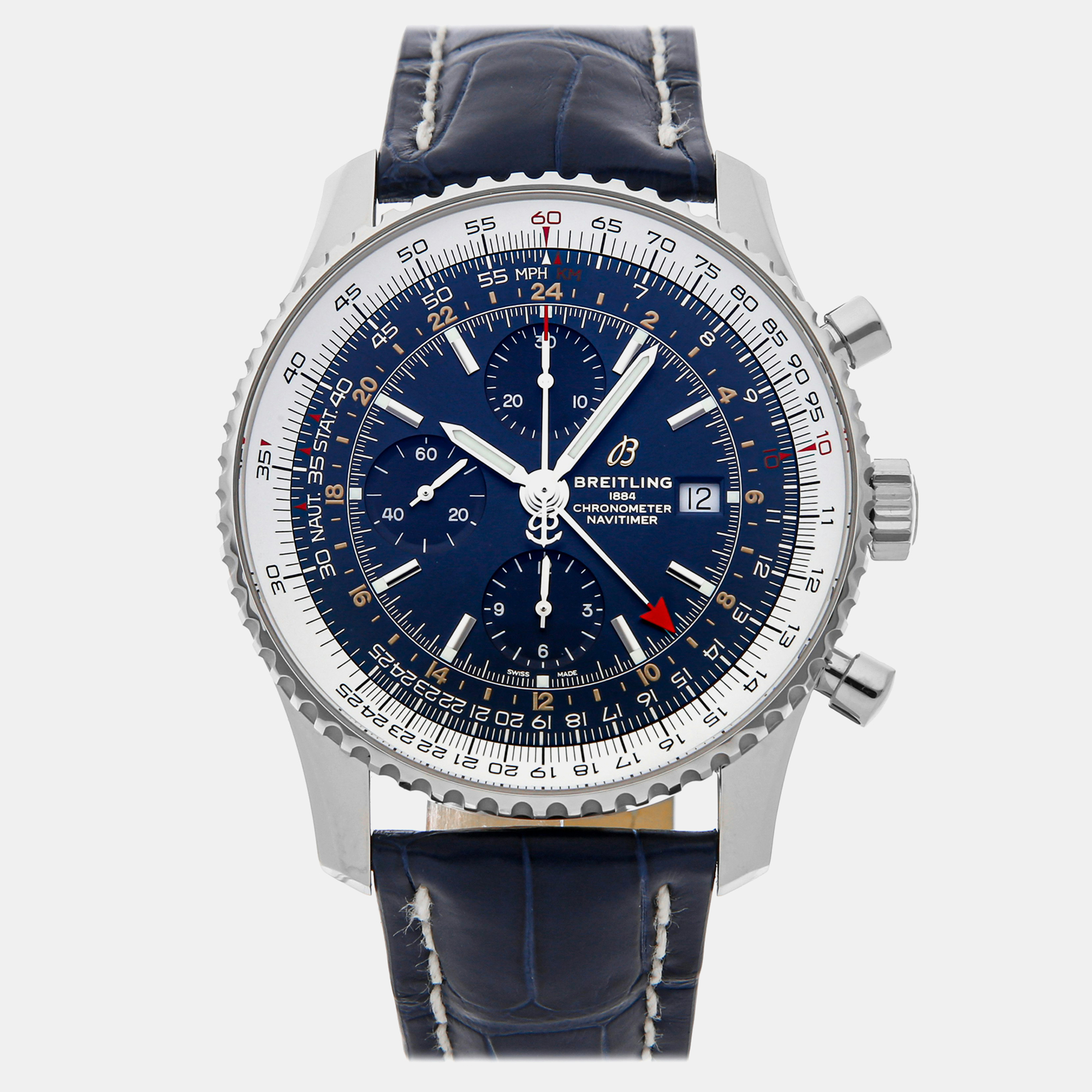 Breitling blue stainless steel navitimer a24322121c2p2 automatic men's wristwatch 46 mm
