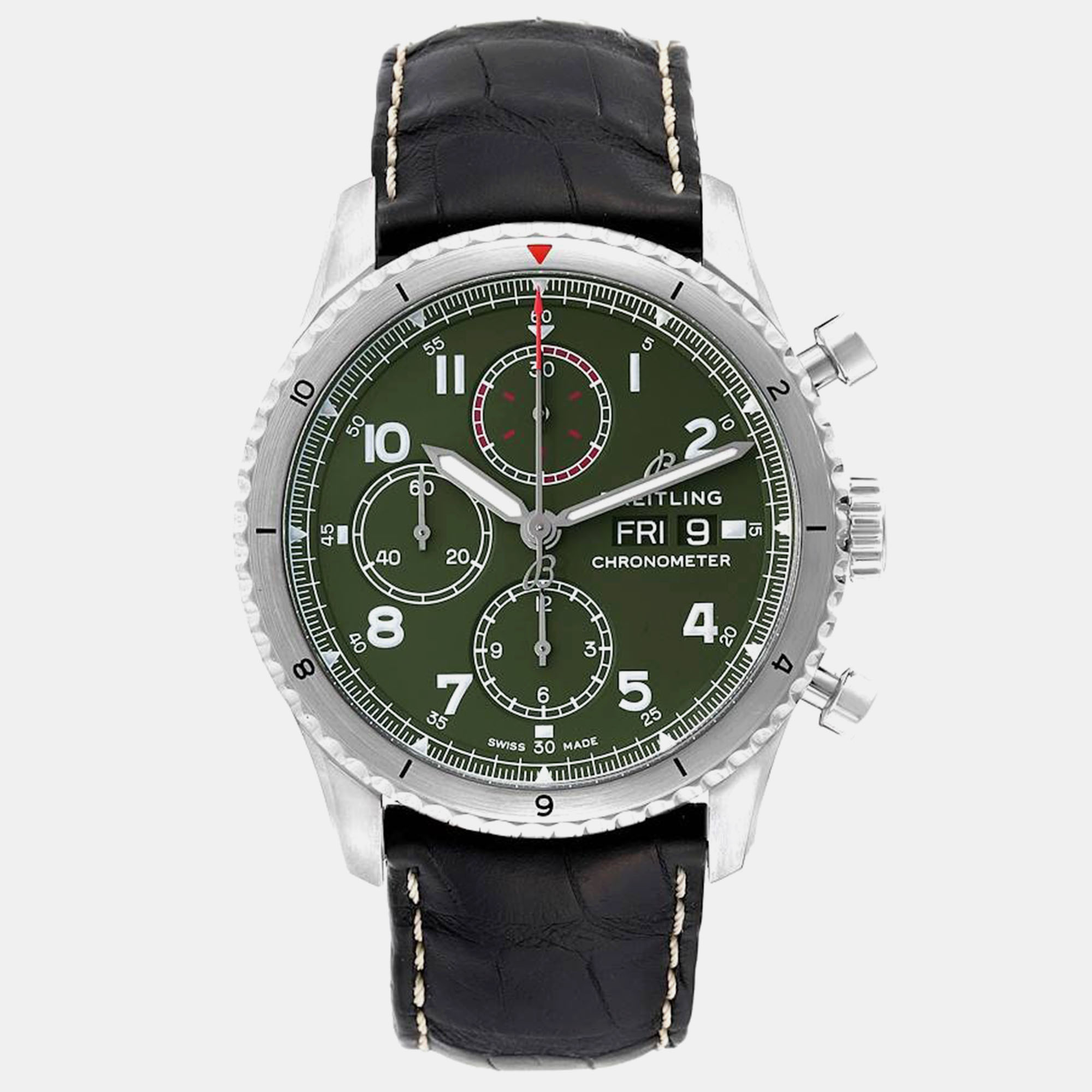 Breitling green stainless steel aviator a13316 automatic men's wristwatch 43 mm