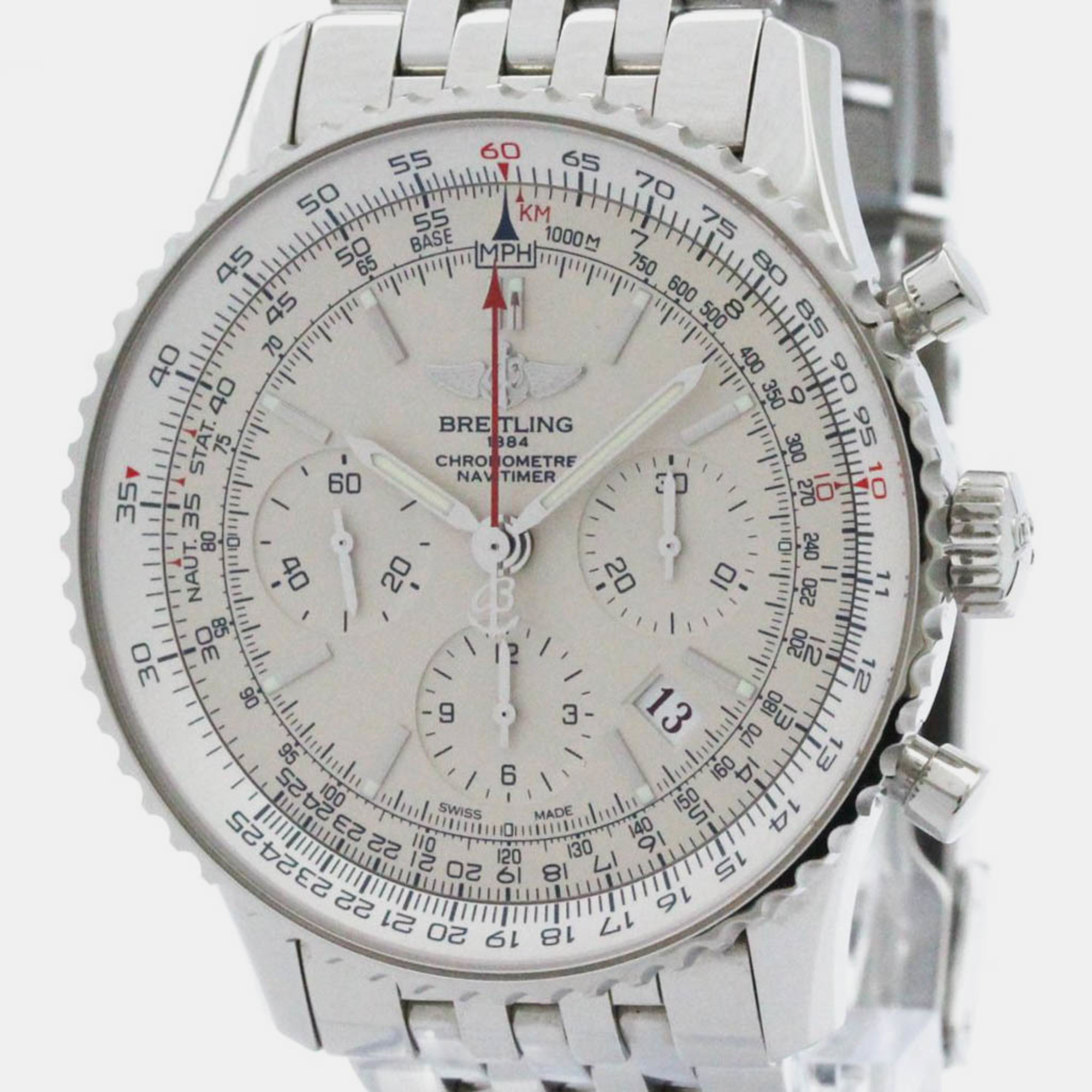 Breitling silver stainless steel navitimer ab0123 automatic men's wristwatch 42 mm