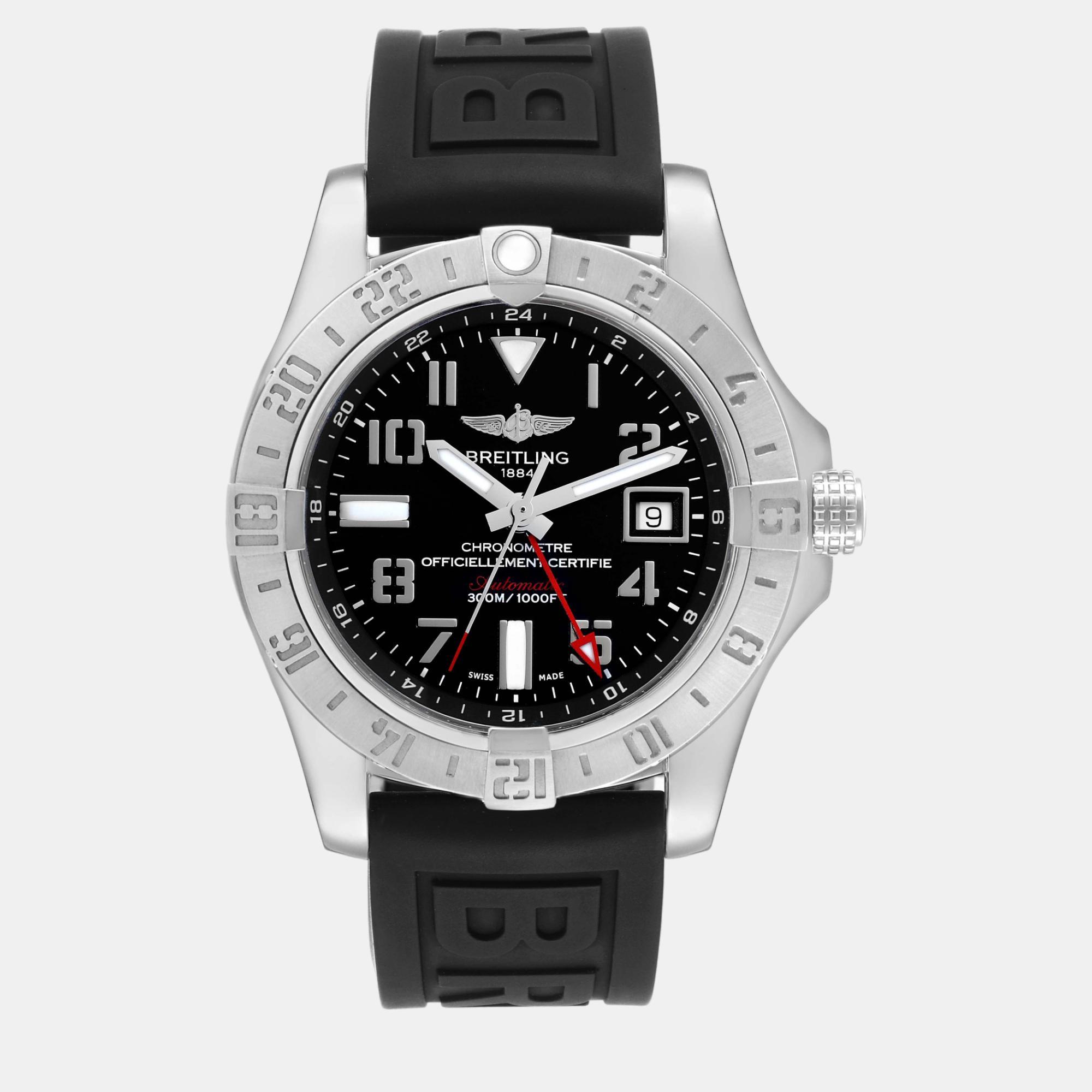 Breitling black stainless steel aeromarine automatic men's wristwatch 43 mm