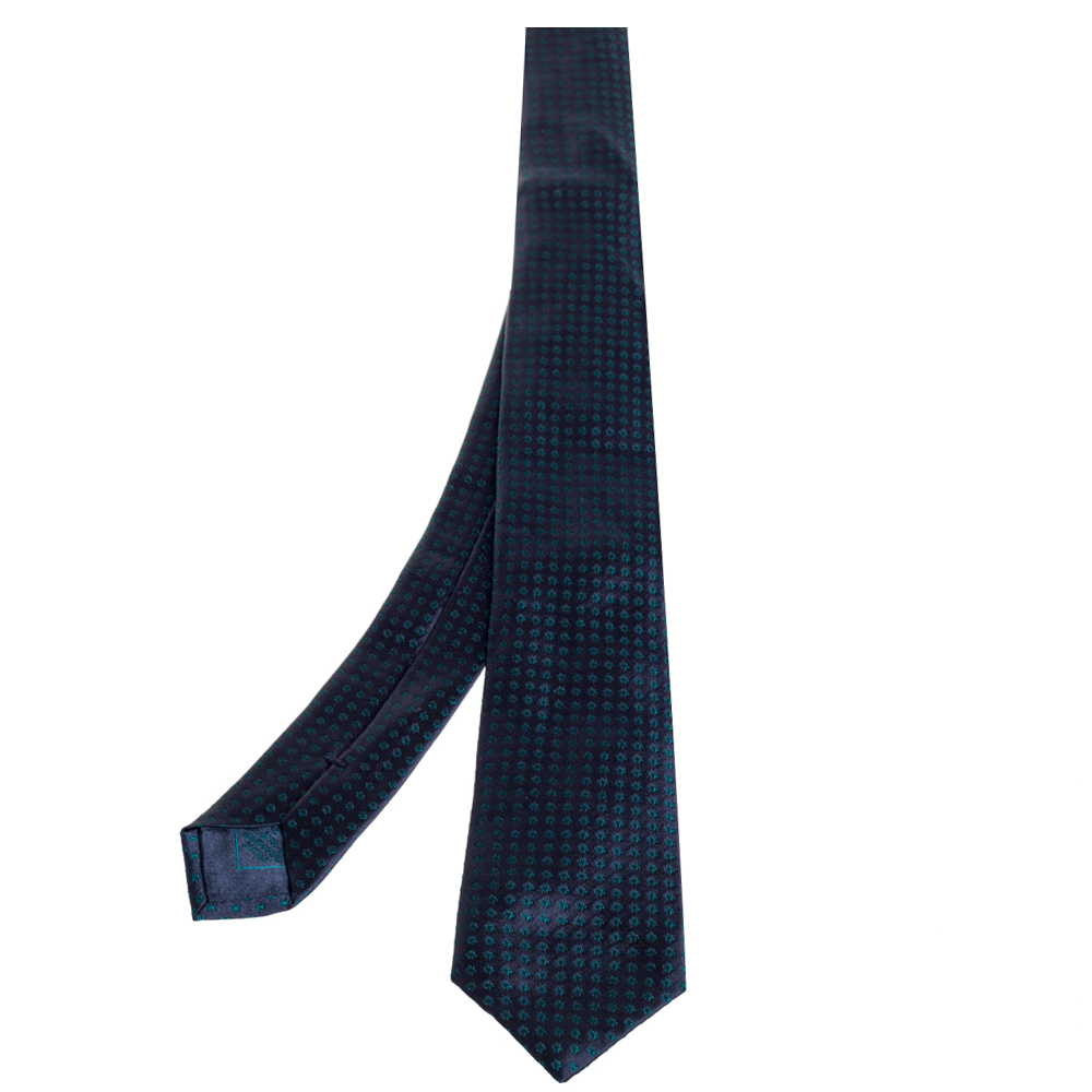 Brioni Blue & Green Jacquard Motif Silk Tie