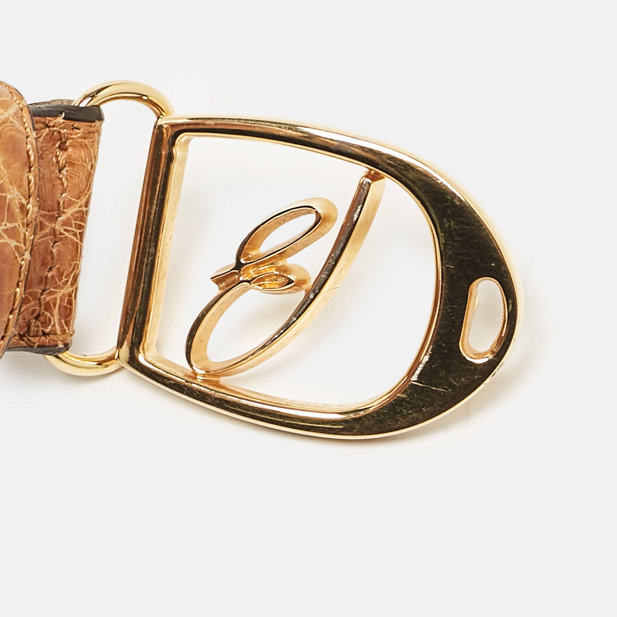 Brioni Tan Crocodile Logo Buckle Belt 100CM