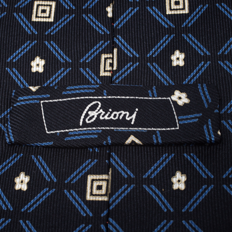 Brioni Vintage Blue Geometric Print Silk Tie