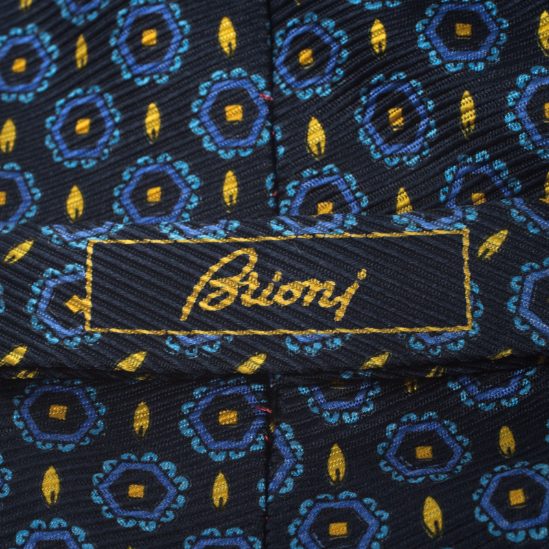Brioni Vintage Blue & Yellow Flame Print Silk Tie
