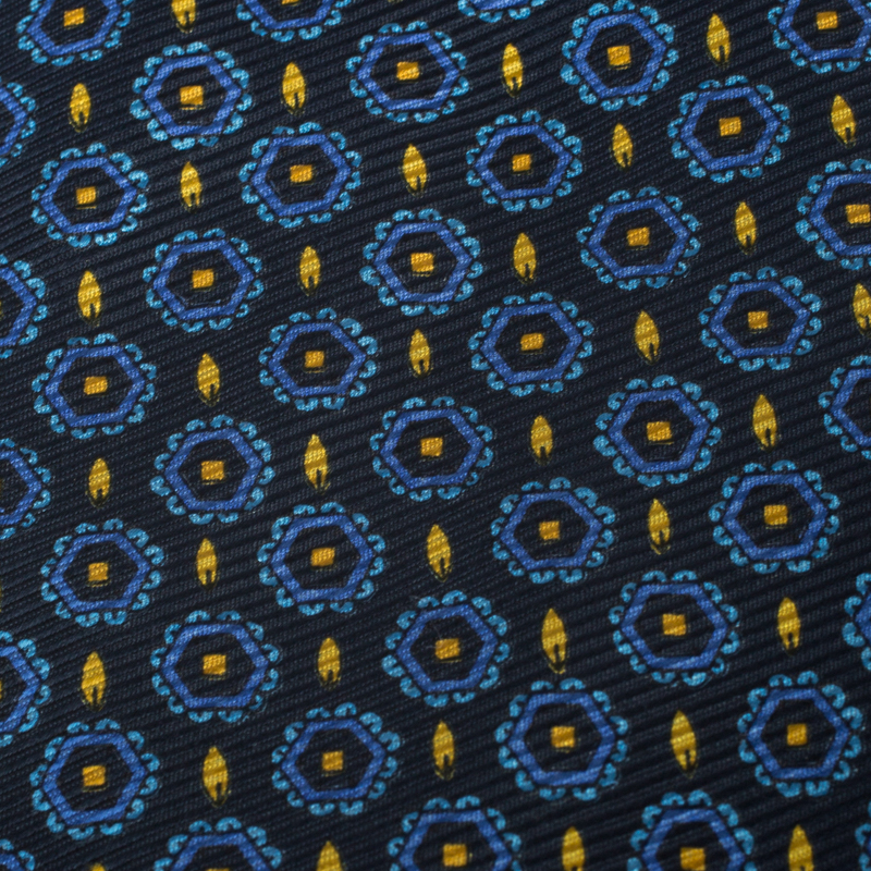 Brioni Vintage Blue & Yellow Flame Print Silk Tie