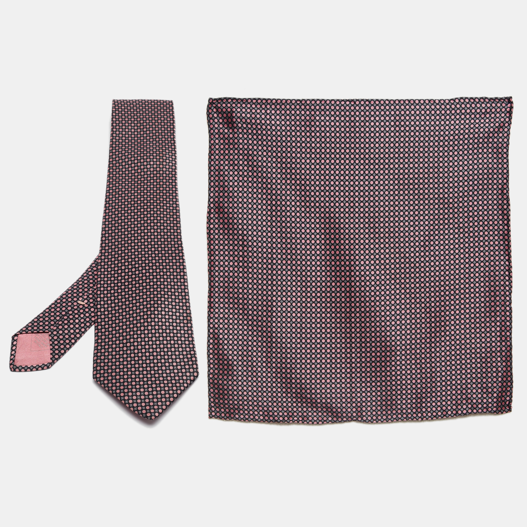 Brioni multicolor printed satin silk pocket square and tie