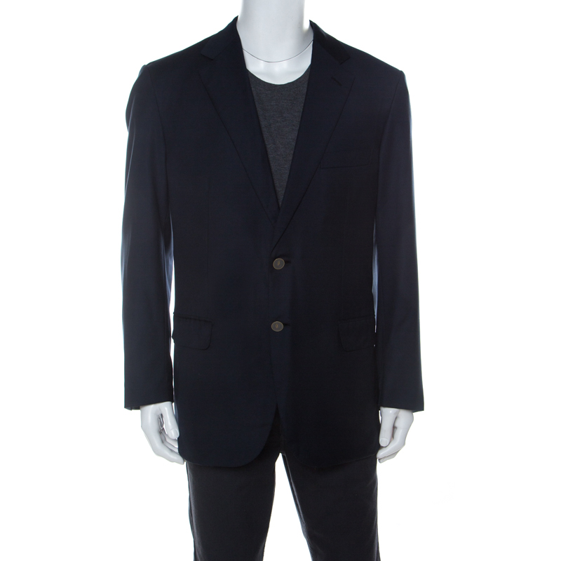 Image of Brioni Navy Blue Twill Wool Parlamento Blazer XXL