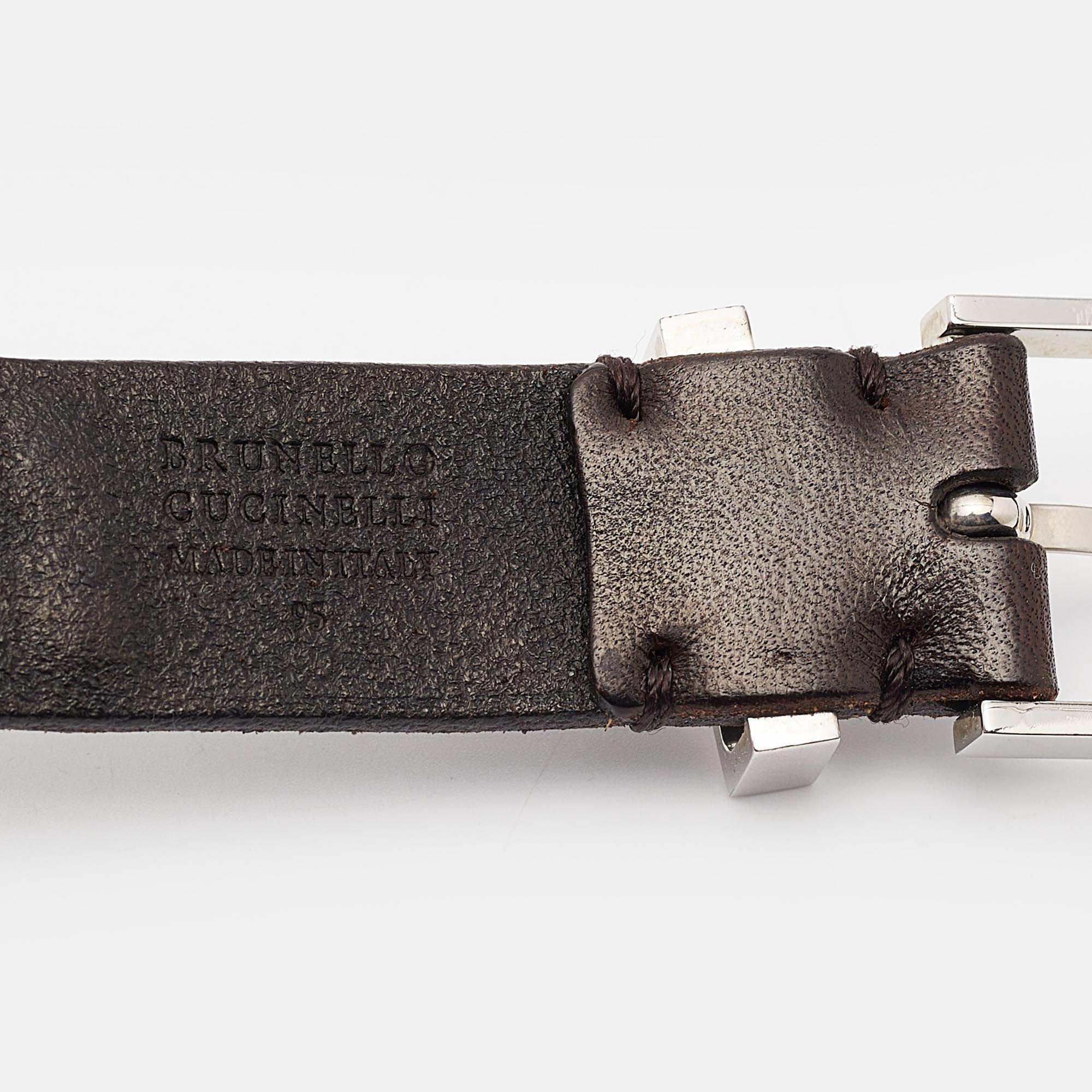 Brunello Cucinelli Brown Leather Buckle Belt 95 CM