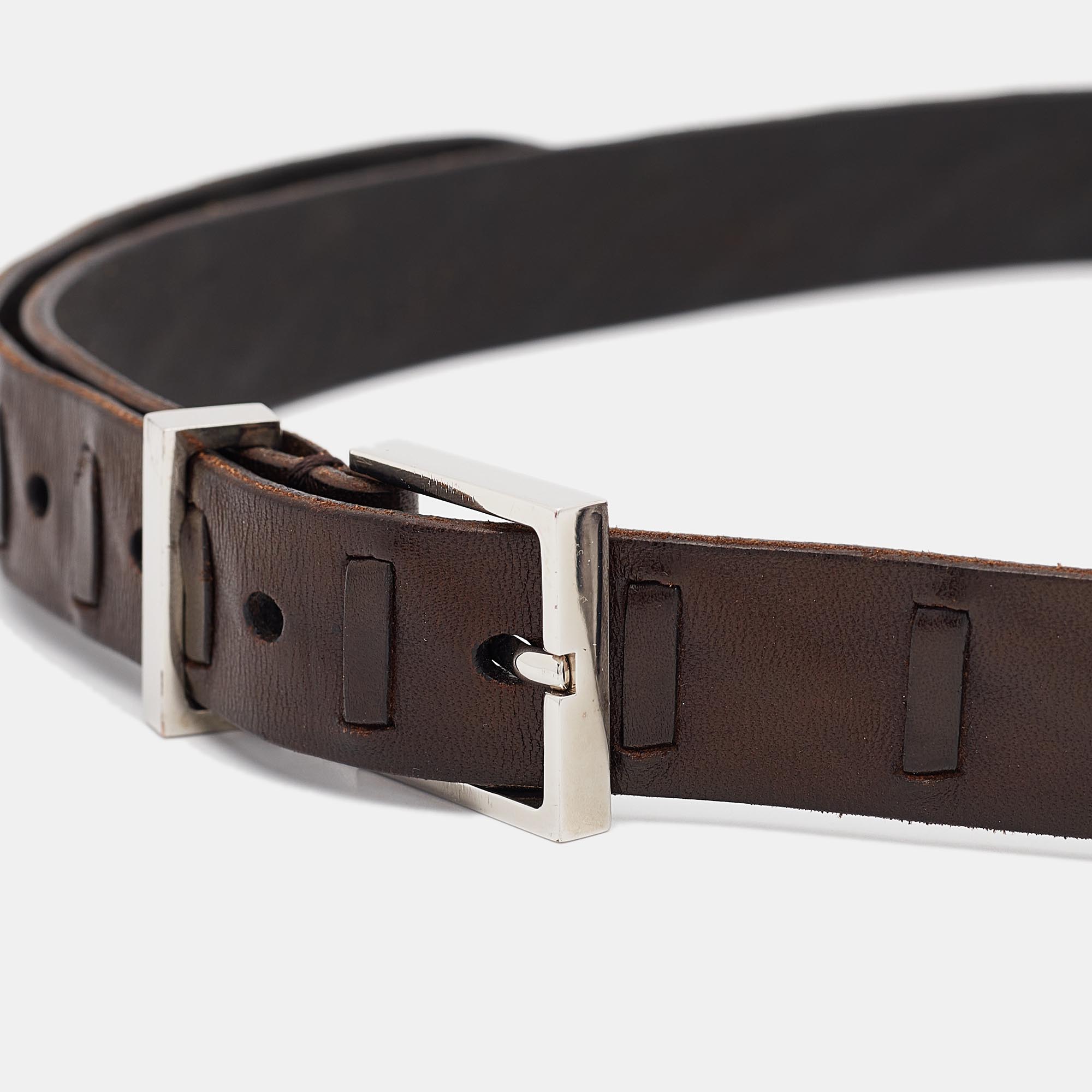 Brunello Cucinelli Brown Leather Buckle Belt 95 CM