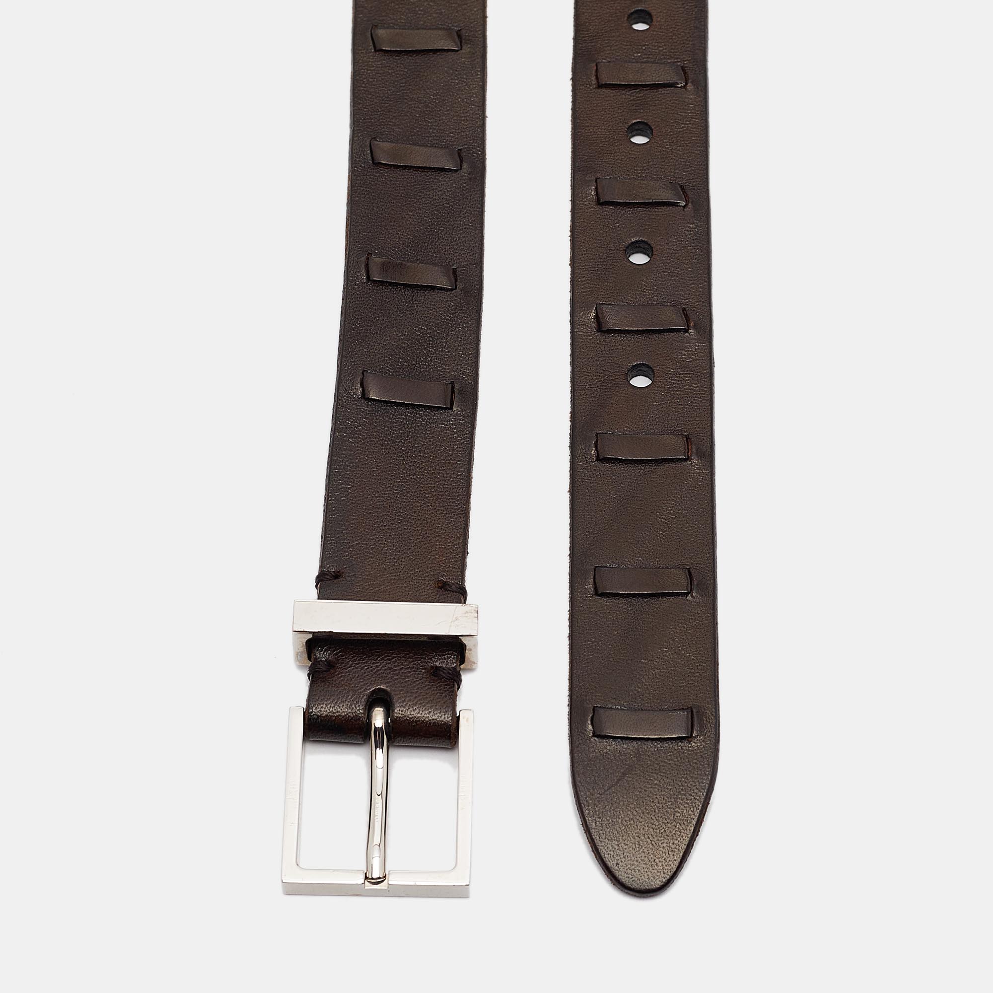 Brunello Cucinelli Brown Leather Buckle Belt 95 CM